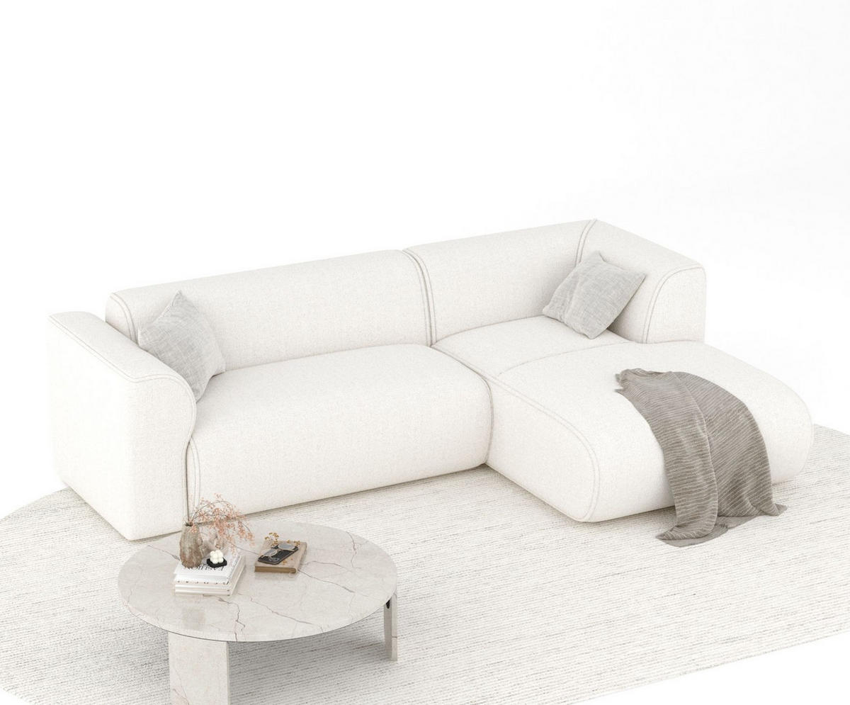 ECKSOFA Melani Creme Webstoff - Rechts Seite - Creme/Schwarz, Holz/Holzwerkstoff (162/256cm) - Maison de Reve