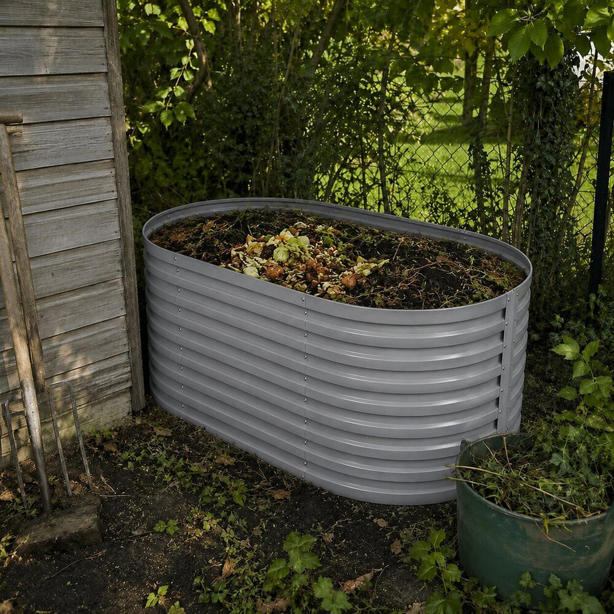KOMPOSTER Garten, Silber, 160 x 82 cm - Silberfarben, Metall (160/80/82cm) - Vicco