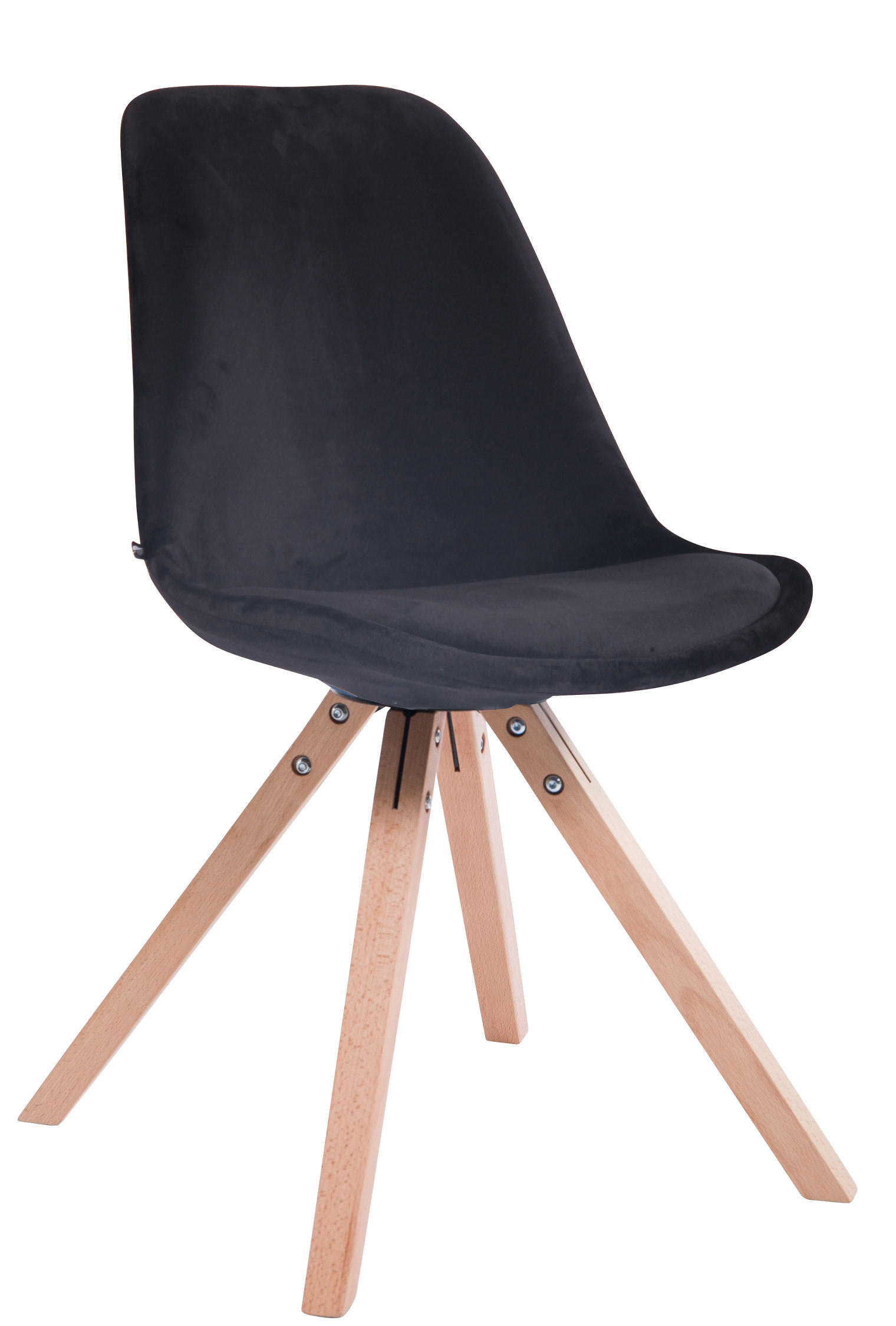 BESUCHERSTUHL Toulon Samt, Gestell Buchenholz Natura Square Schwarz - Schwarz/Naturfarben, Holz/Buchenholz (48/83/56cm) - TPFLiving
