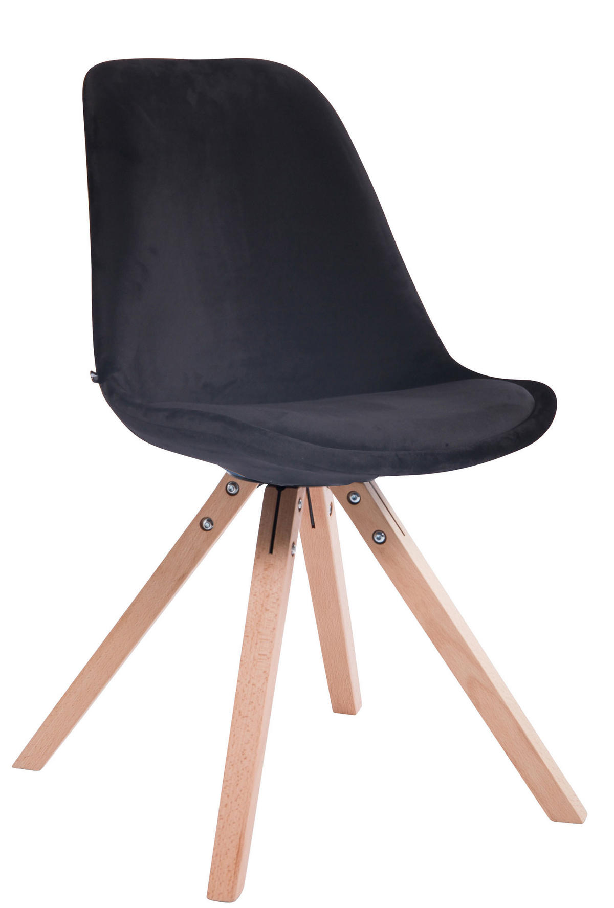 BESUCHERSTUHL Toulon Samt, Gestell Buchenholz Natura Square Schwarz - Schwarz/Naturfarben, Holz/Buchenholz (48/83/56cm) - TPFLiving