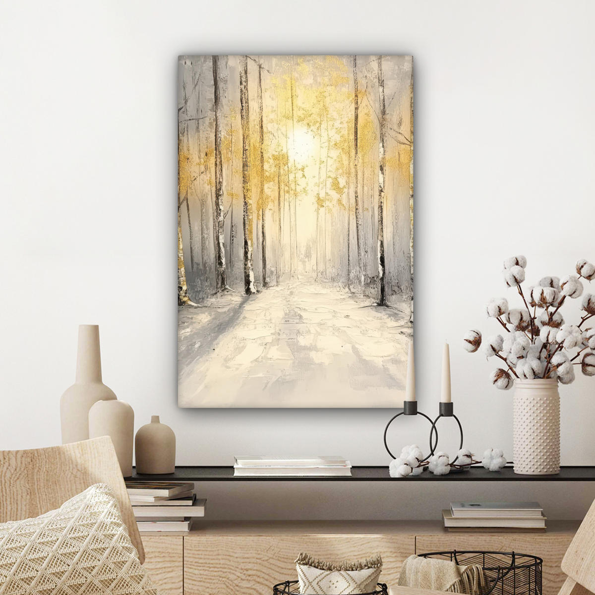 LEINWANDBILD Winter - Abstrakt - Schnee - Natur - Sonne Wanddeko Schlafzimmer 60x90 cm - Grau, Textil (60/90cm) - MuchoWow