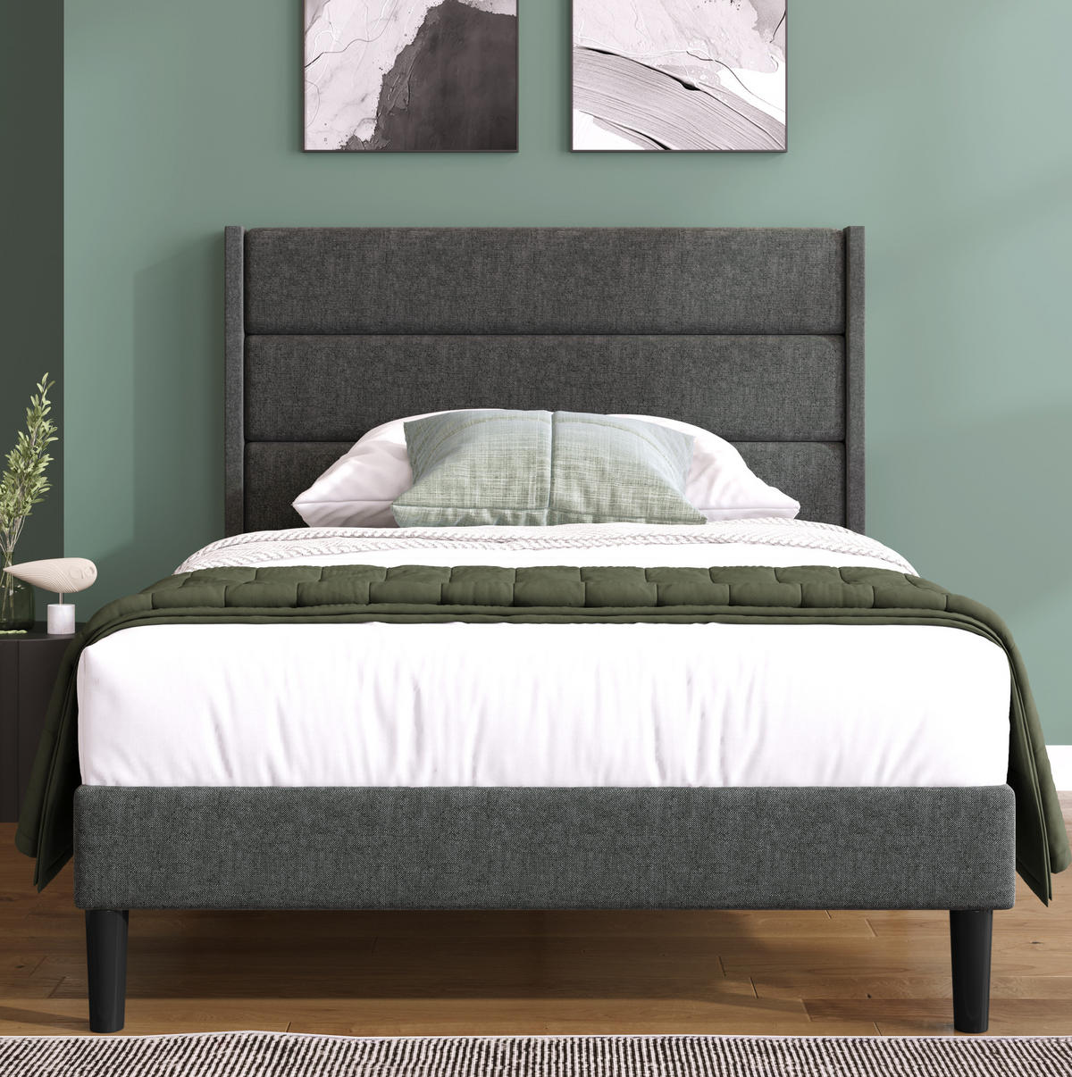 POLSTERBETT 90/200 cm inkl. Matratze und Lattenrost mit gepolstertem Kopfteil - Dunkelgrau, Textil (90/200cm) - BEAOK