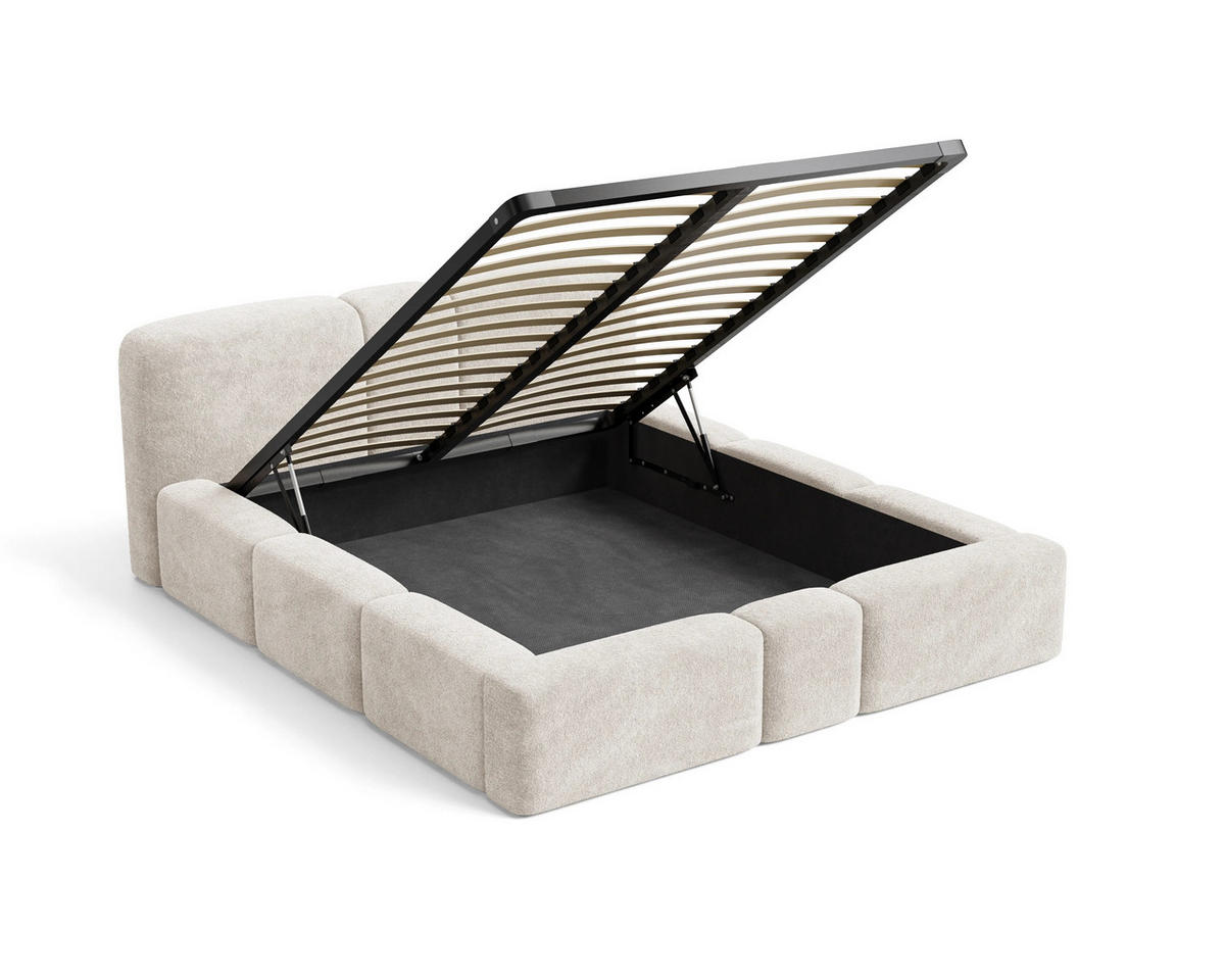POLSTERBETT Monte 200x200 cm mit stabilem Metallrahmen, Bettkasten und Stauraum, Doppelbett mit Kopfteil - Monte Beige - Beige, Holzwerkstoff (200/200cm) - Chilly