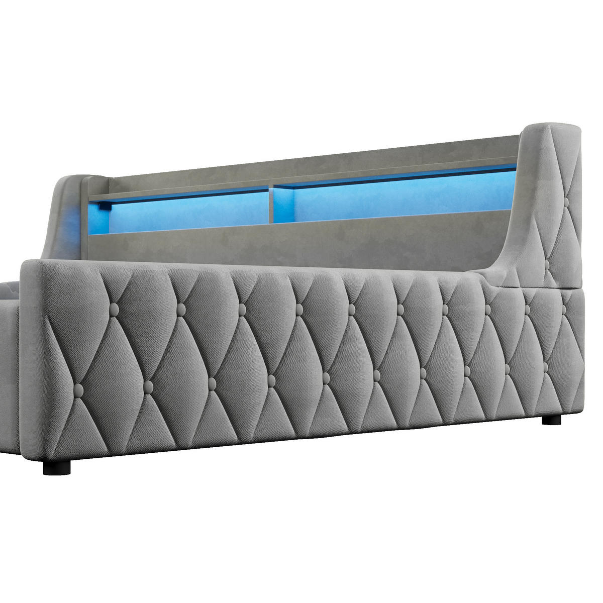 POLSTERBETT 140/200 cm in Grau Flanell mit Bettkasten und LED - Grau, Holzwerkstoff/Textil (140/200cm) - WISHDOR