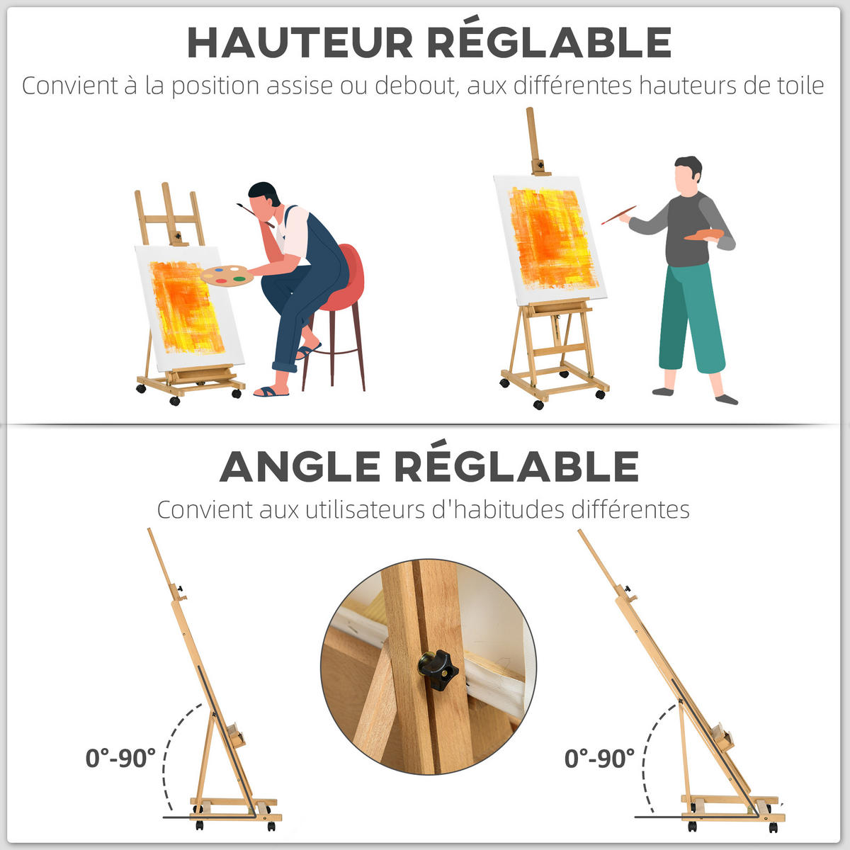STAFFELEI DE-16676 auf Rollen, klappbar, 178-238 cm Naturholz - Naturfarben, Holzwerkstoff (53/238/50.5cm) - ComfortXL