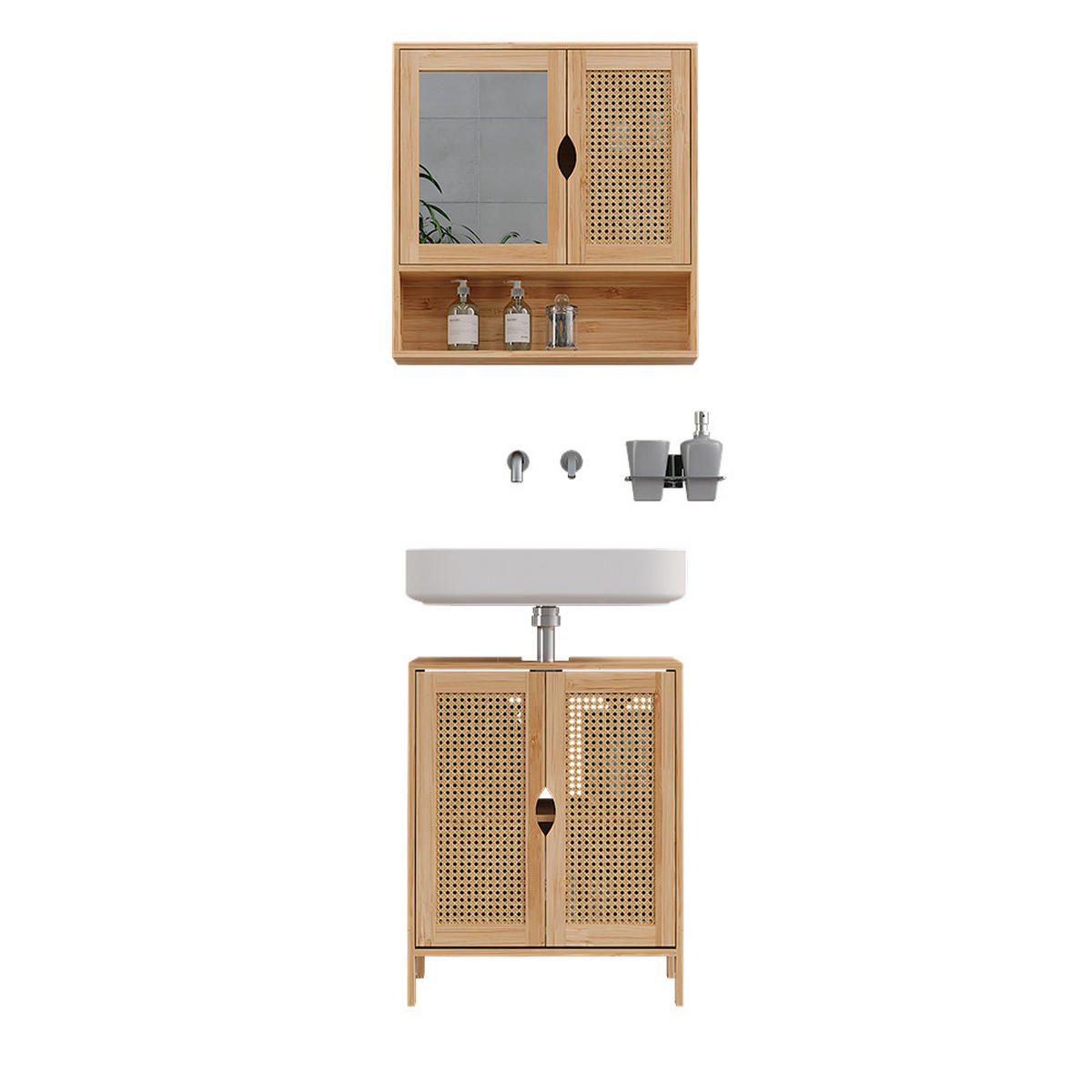 BADMÖBEL-SET Liora Bambus 2 Teile - Grün, Holzwerkstoff (48/60/29cm) - Vicco