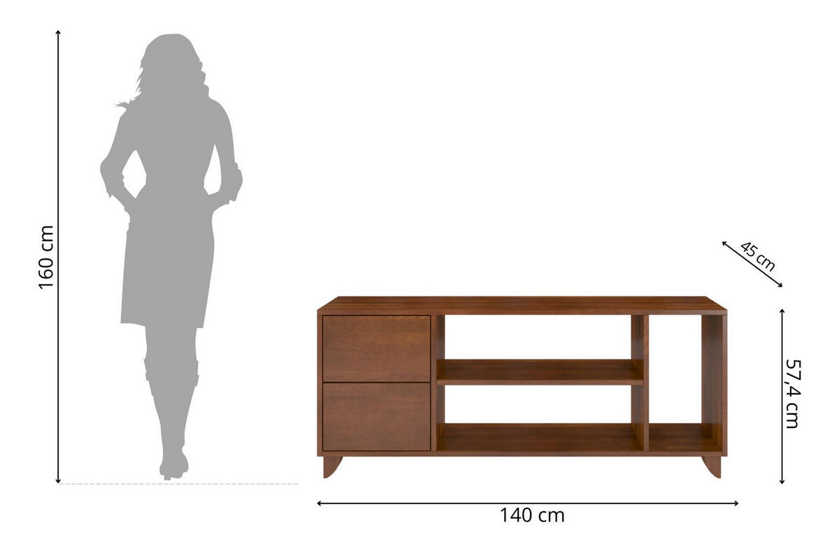 MASSIVHOLZ-TV-SCHRANK Viveca, Buche - lackiert, Nussbaumfarbe - Walnussfarben, Holz/Buchenholz (140/57.4/45cm) - Visby