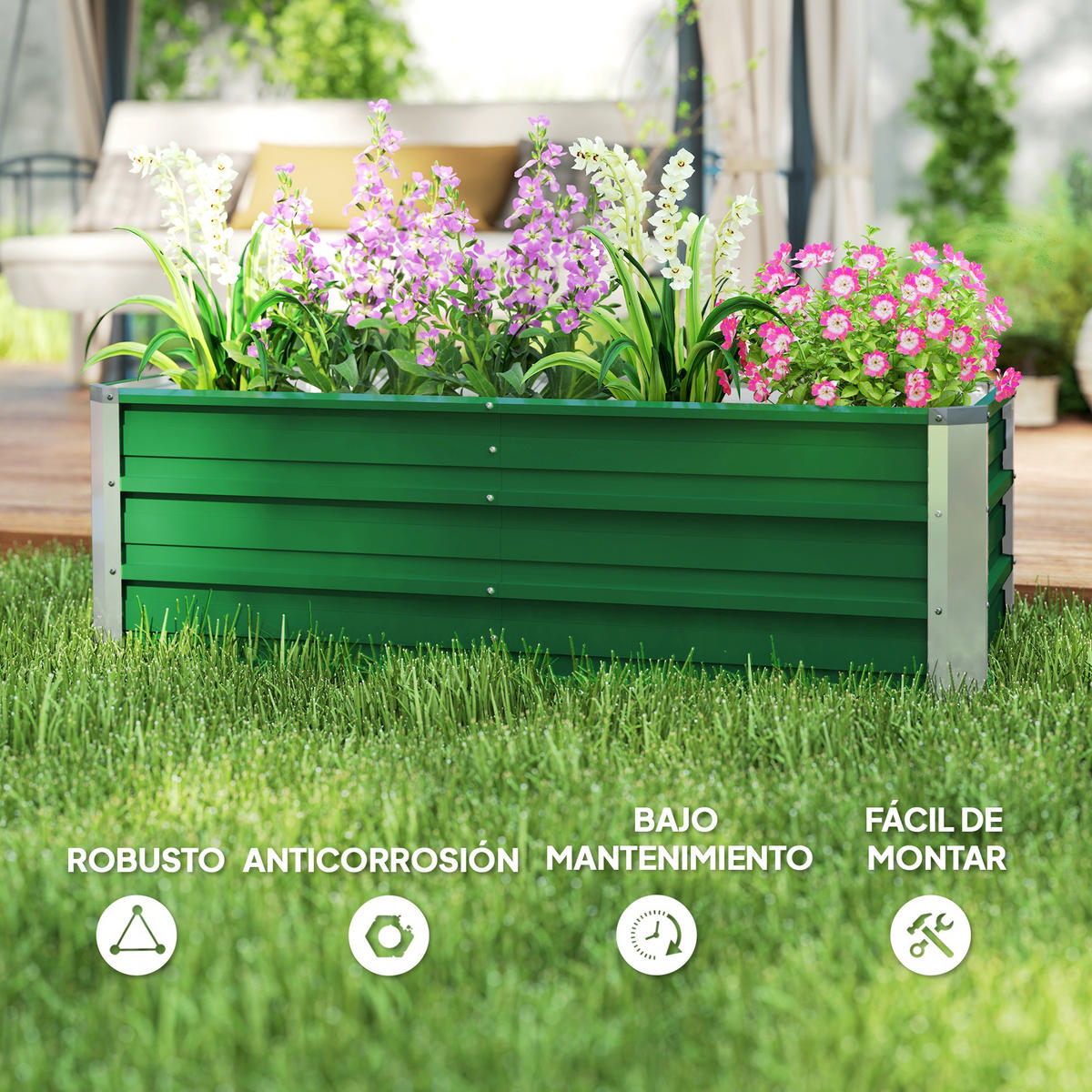 HOCHBEET, Stahl mit Handschuhen, Grün, rechteckig, für Terrasse & Garten - Multicolor, Holzwerkstoff (125/40/47cm) - FORIOUS