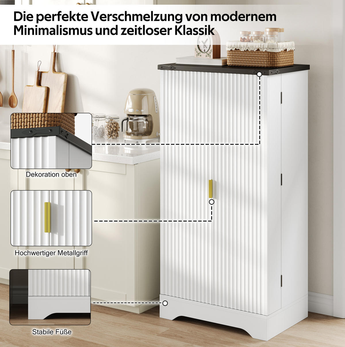 ANRICHTE 120/60,5/40 cm in Weiß mit LED-Beleuchtung und verstellbaren Böden - Weiß, Holzwerkstoff (60.5/120/40cm) - Flora Grace