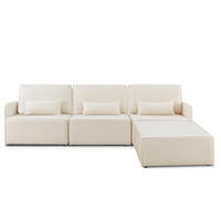 3-SITZER-SOFA Chaiselongue bezogen Bouclé und Kiefernholz Schneeweiß LEA - Weiß, Textil (278/87/90cm) - RNT By Really Nice Things