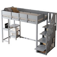 HOCHBETT 90/200 cm mit Stauraumtreppe, Ablageregal und Lattenrost aus Kiefern Holzwerkstoff, Grau - Grau, Holzwerkstoff (90/200cm) - Redom