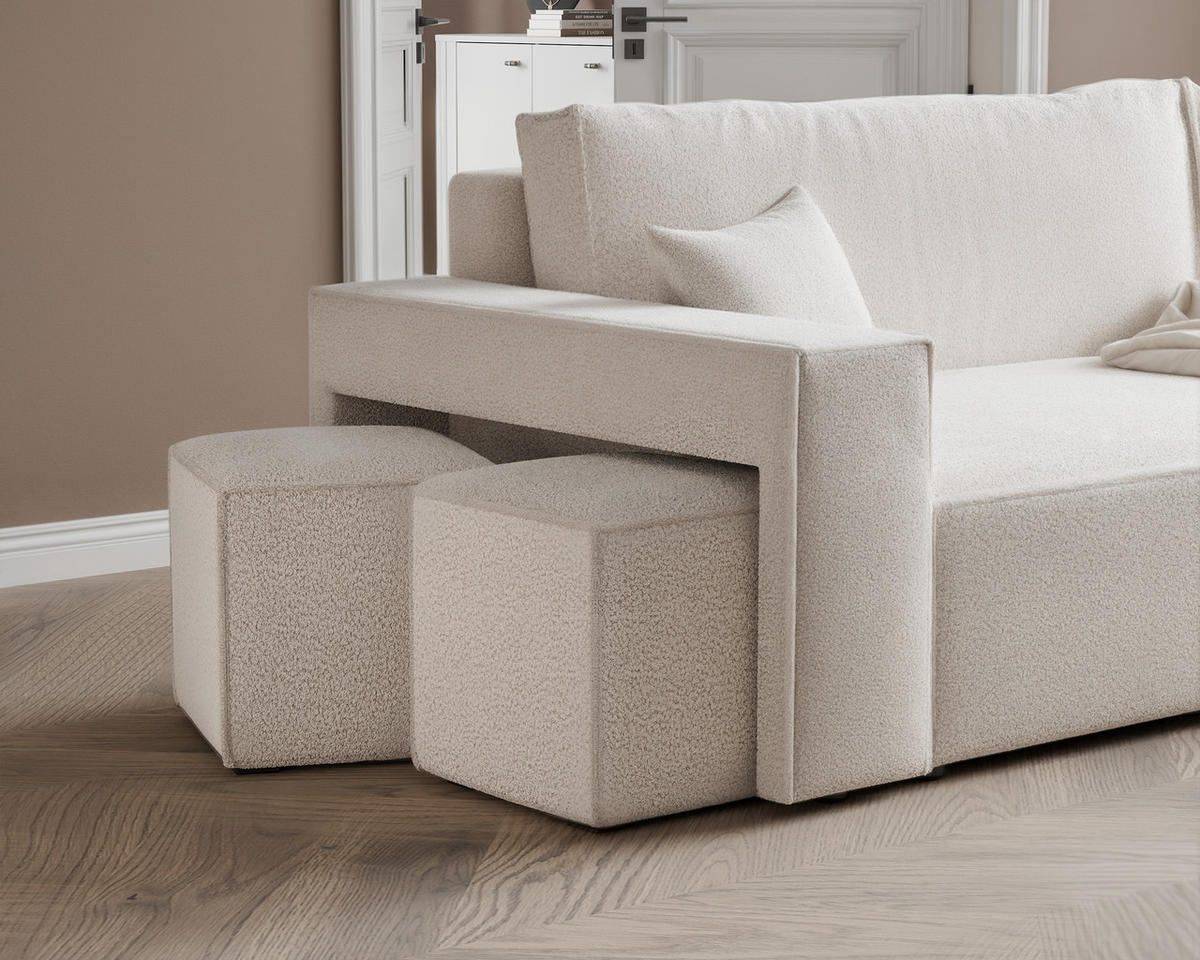 ECKSOFA PARIS mit Schlaffunktion und Bettkasten Creme - Weiß, Holzwerkstoff/Kunststoff (262/145cm) - Idohome