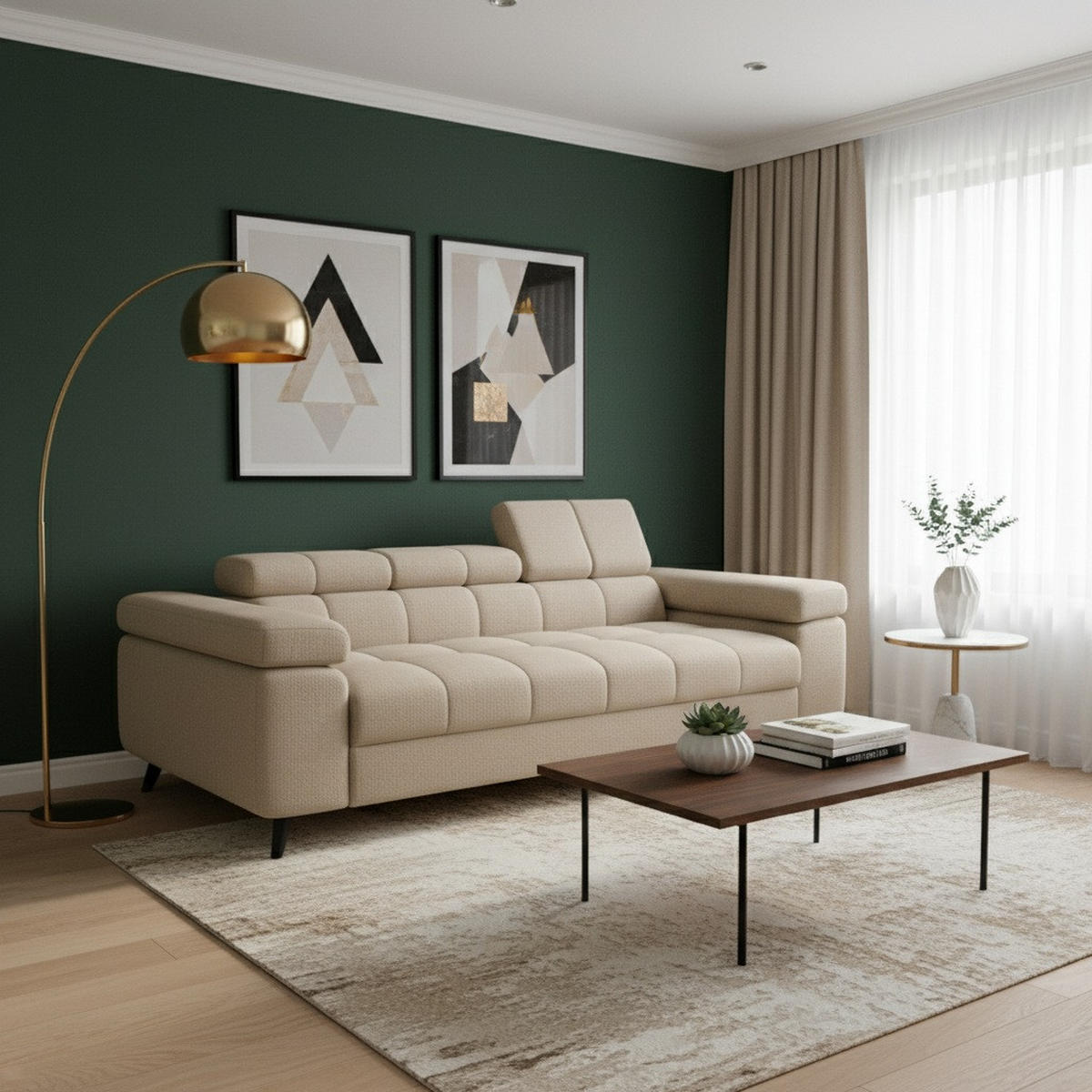 SCHLAFSOFA FJORD, 2-sitzer, verstellbarer Kopfstütze, beige - Beige, Textil (260/90/97cm) - KS Home Concept