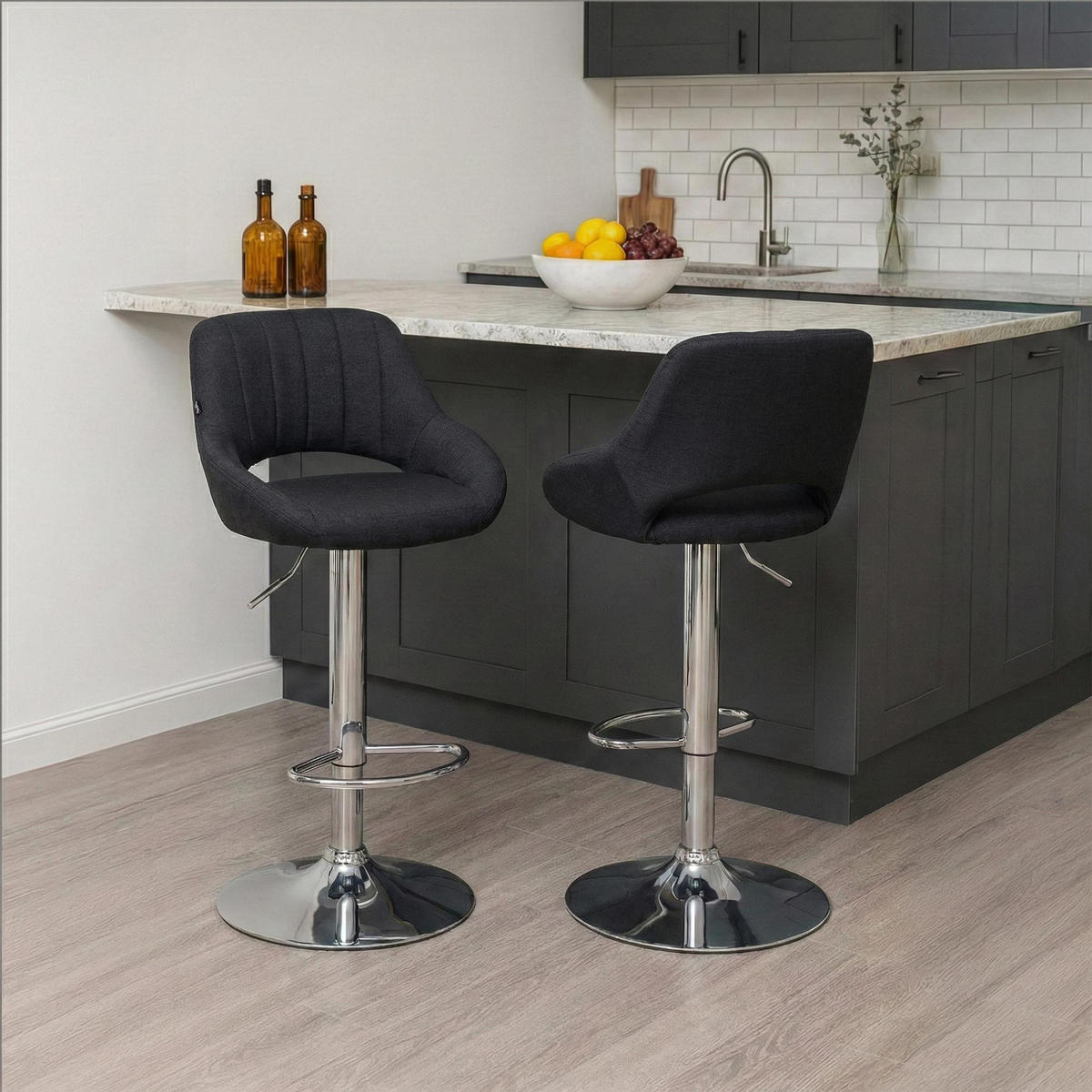 BARHOCKER Stoff Schwarz - Chromfarben/Schwarz, Textil/Metall (47/85/48cm) - CLP