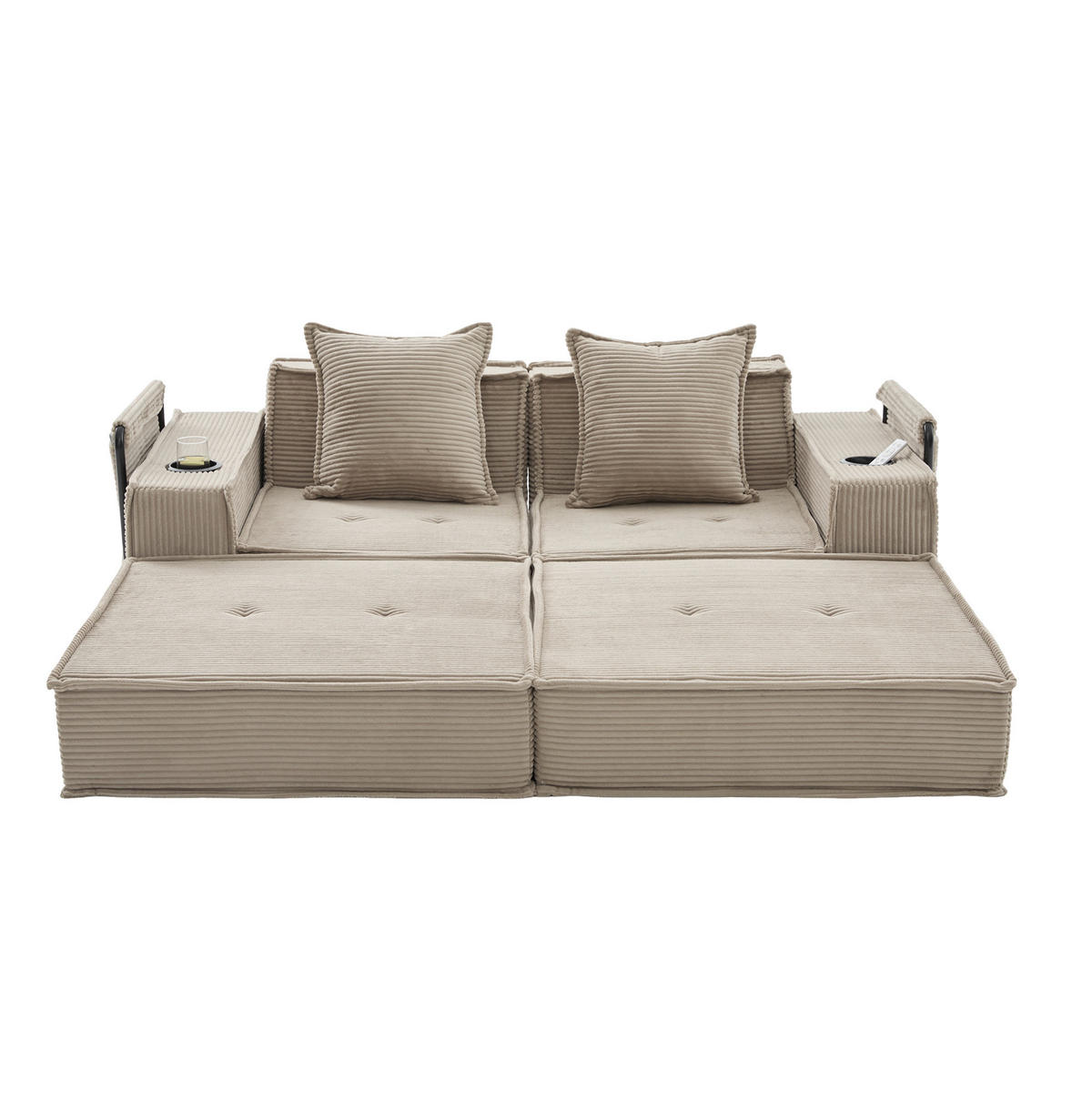 SOFA modular 162 x 78 x 66 cm Cord Khaki mit 2 Kissen - Braun, Kunststoff (78/66/162cm) - Meubliv