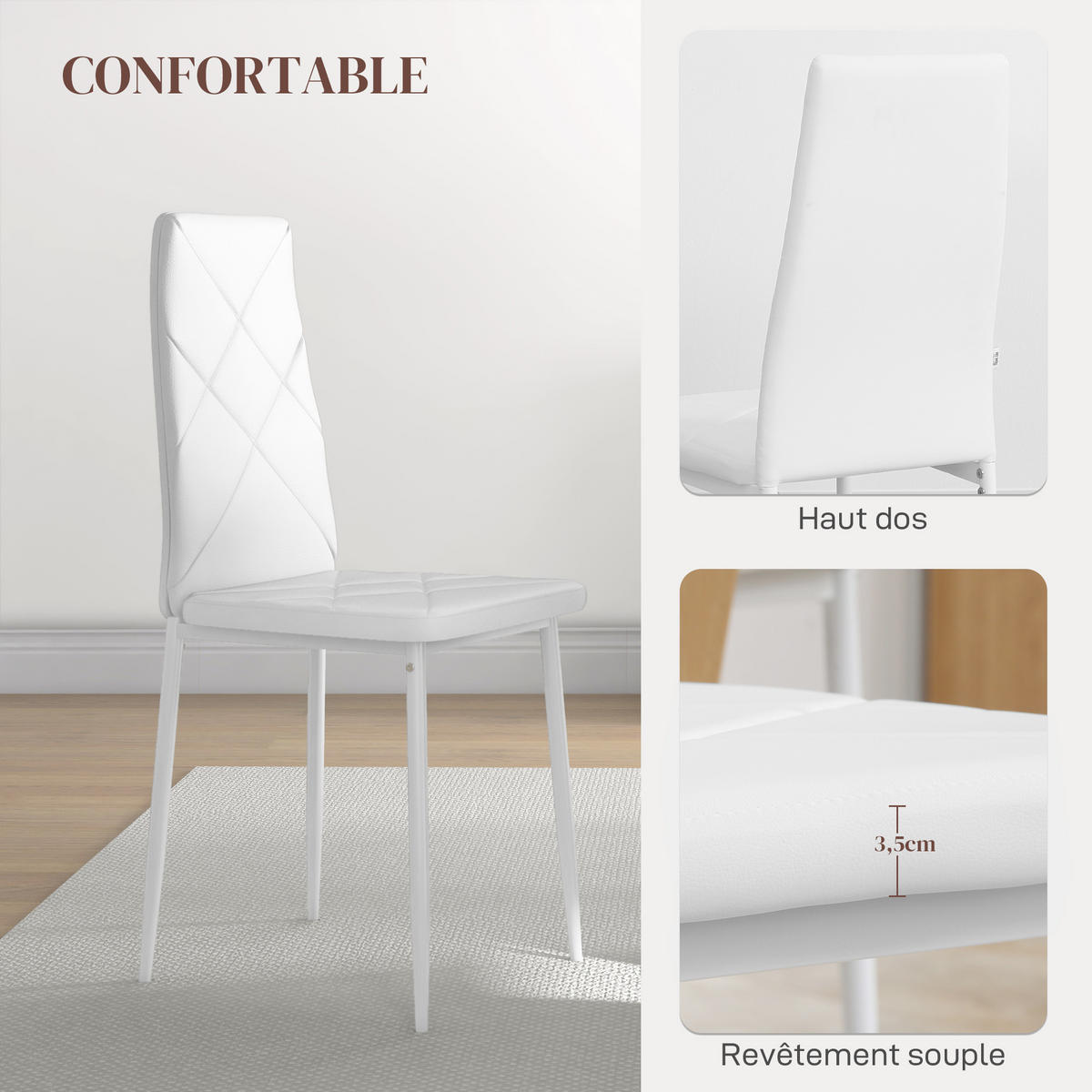 ESSZIMMERSTÜHLE 2er-Set DE-13343 hohe Rückenlehne Weiß - Weiß, Metall (50/97/41cm) - ComfortXL