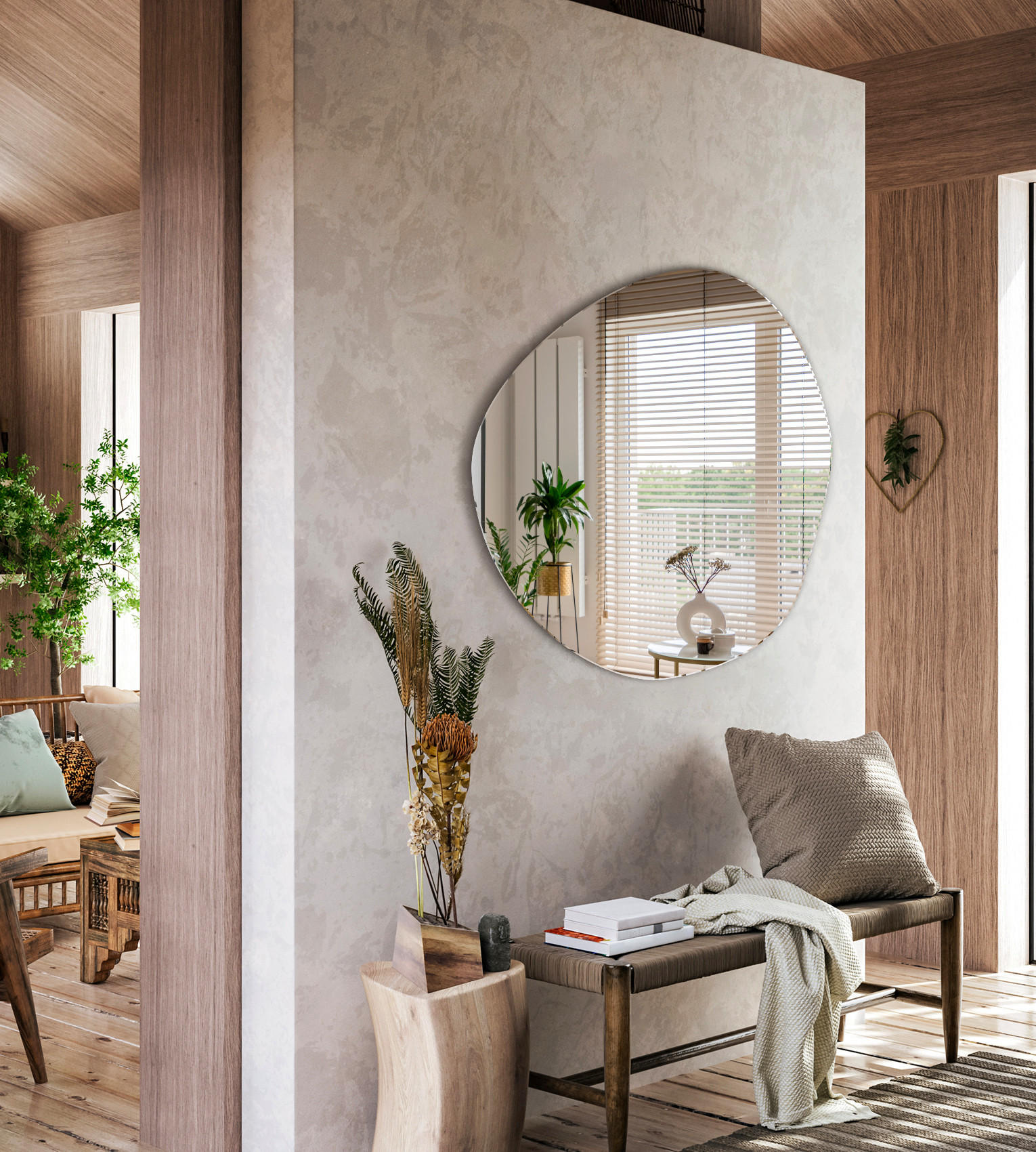 Thumbnail - Tulup Spiegel, Blaugrau, Glas, Formgebogen, 57.5x58x0.4 cm, Spiegel, Wandspiegel