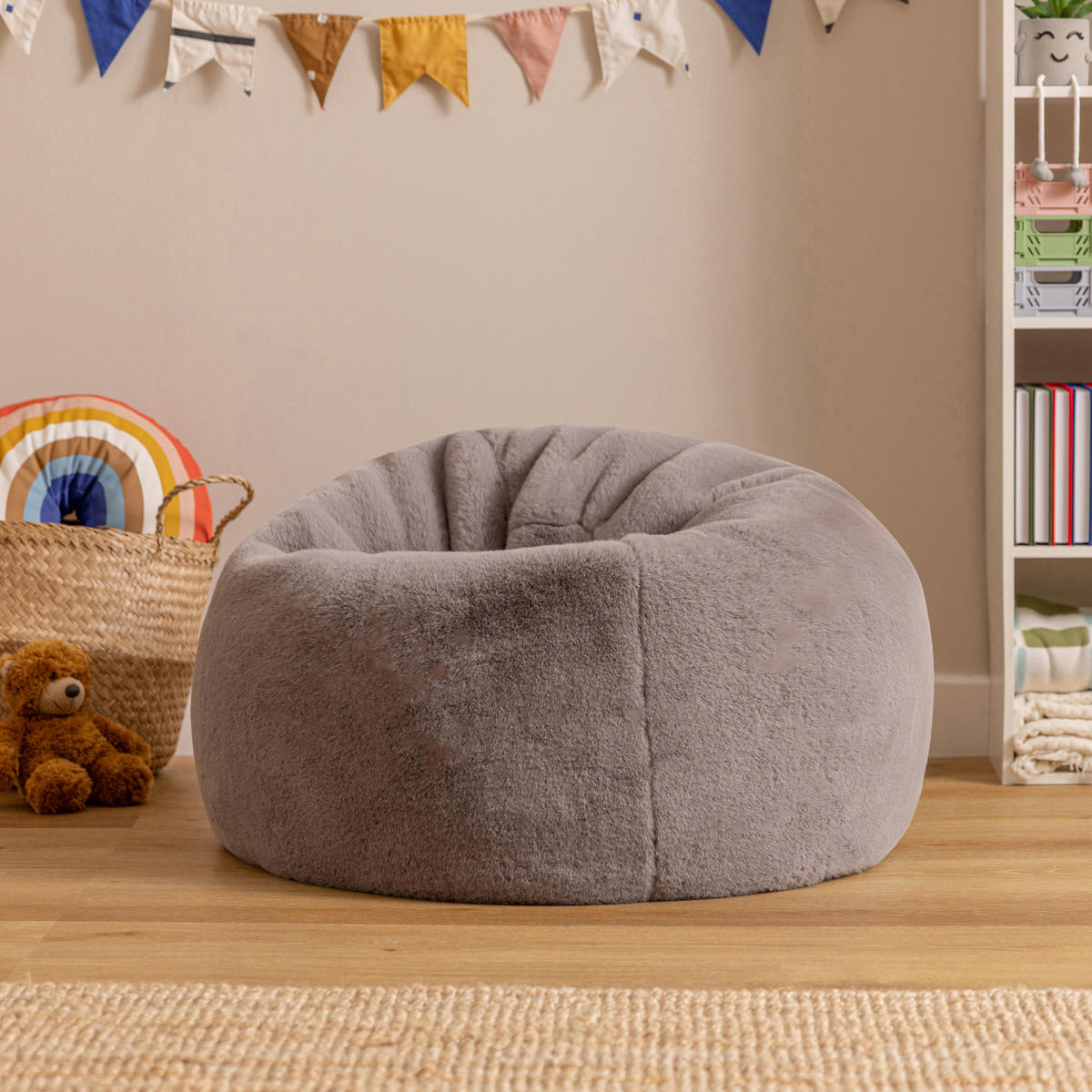 KINDERSITZSACK Kingston Kaninchenkunstfell - Grau, Textil (80/45/80cm) - icon