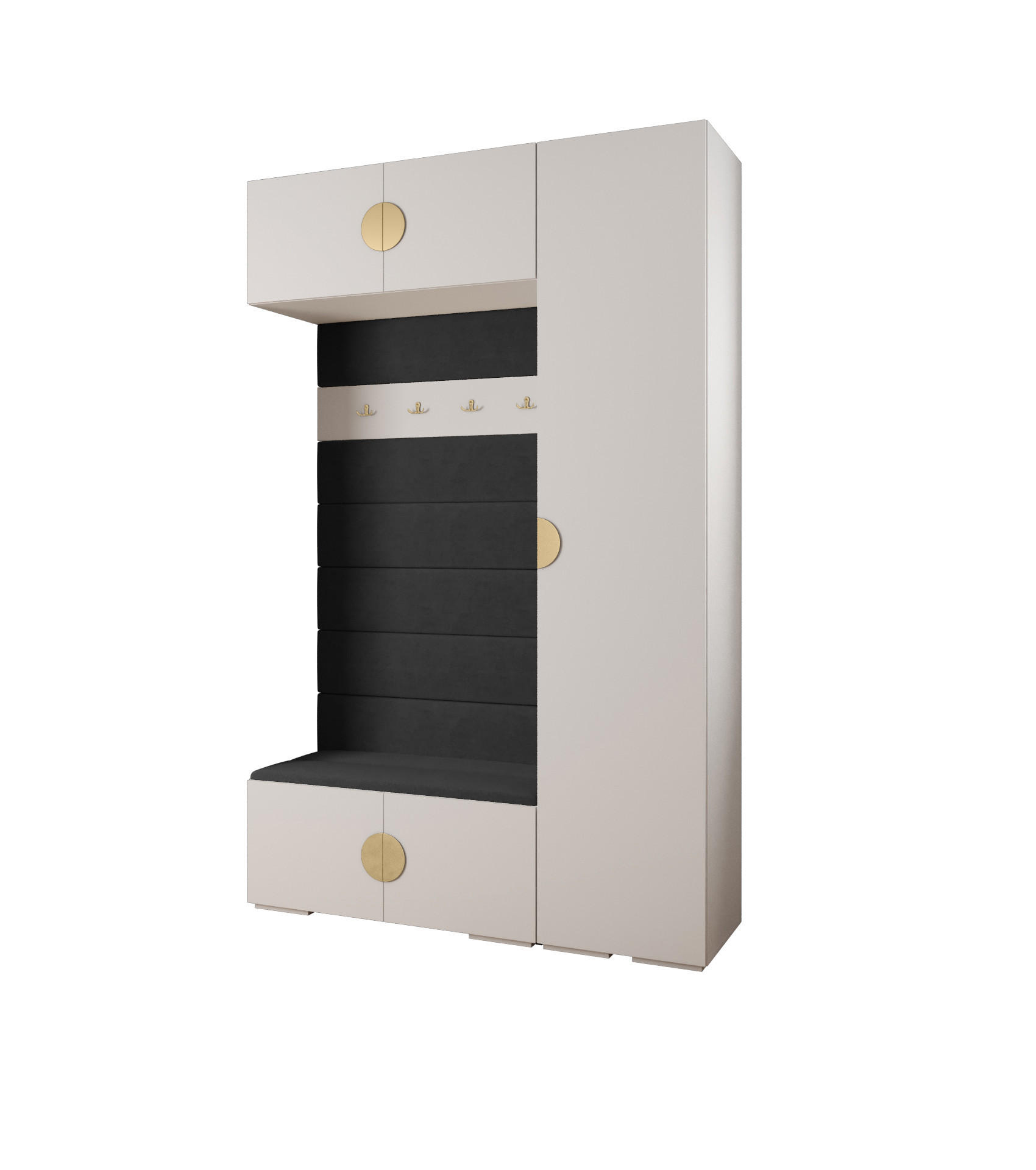 Abiks Möbel Garderoben-Set Weiß, Schwarz, Gold 150x236.7x47 cm