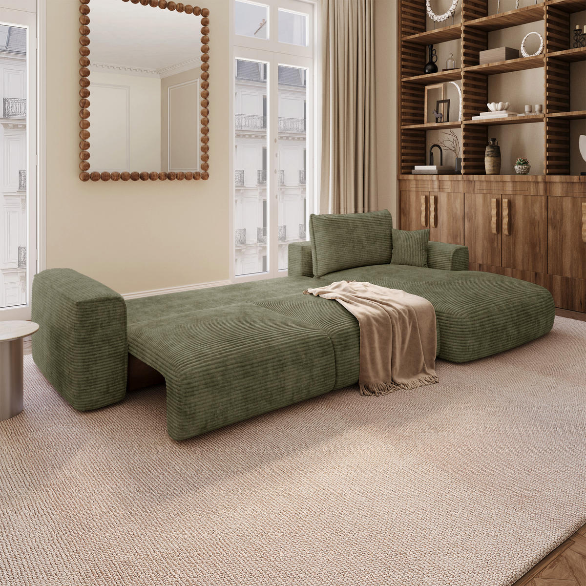 ECKSOFA rechtwinklig COMO Cord Olivgrün 297cm - Olivgrün/Grün, Textil (297/167cm) - Premium Interiors