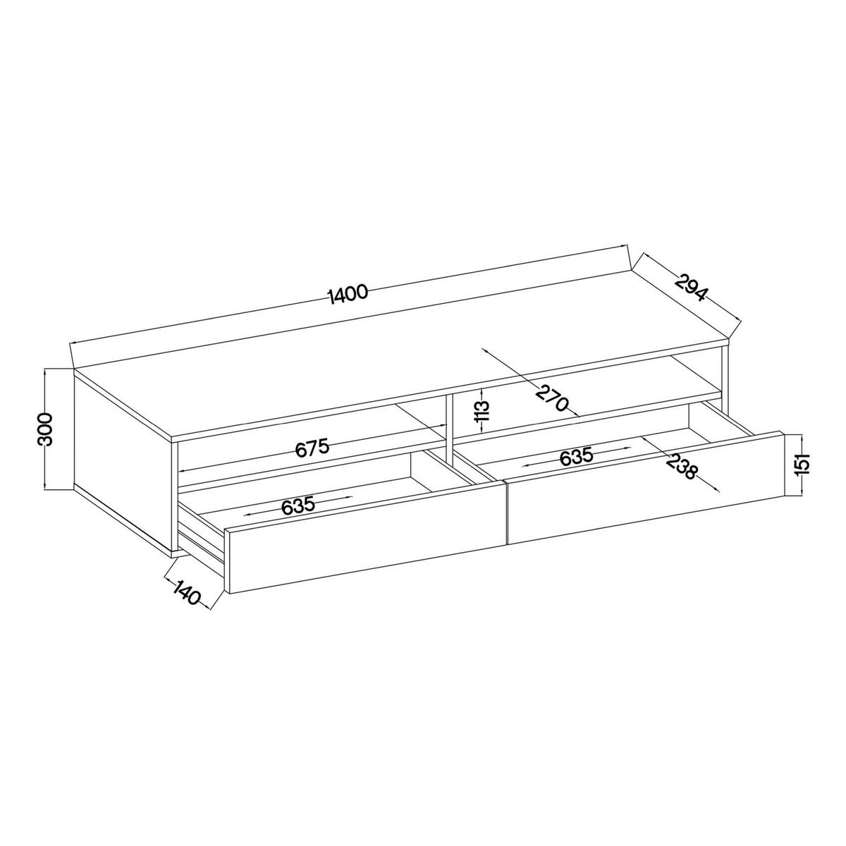 TV-LOWBOARD Rednaw mit LED Eiche/Grau Hochglanz 140/30/31 cm - Eichefarben, Holzwerkstoff (140/30/31cm) - Selsey
