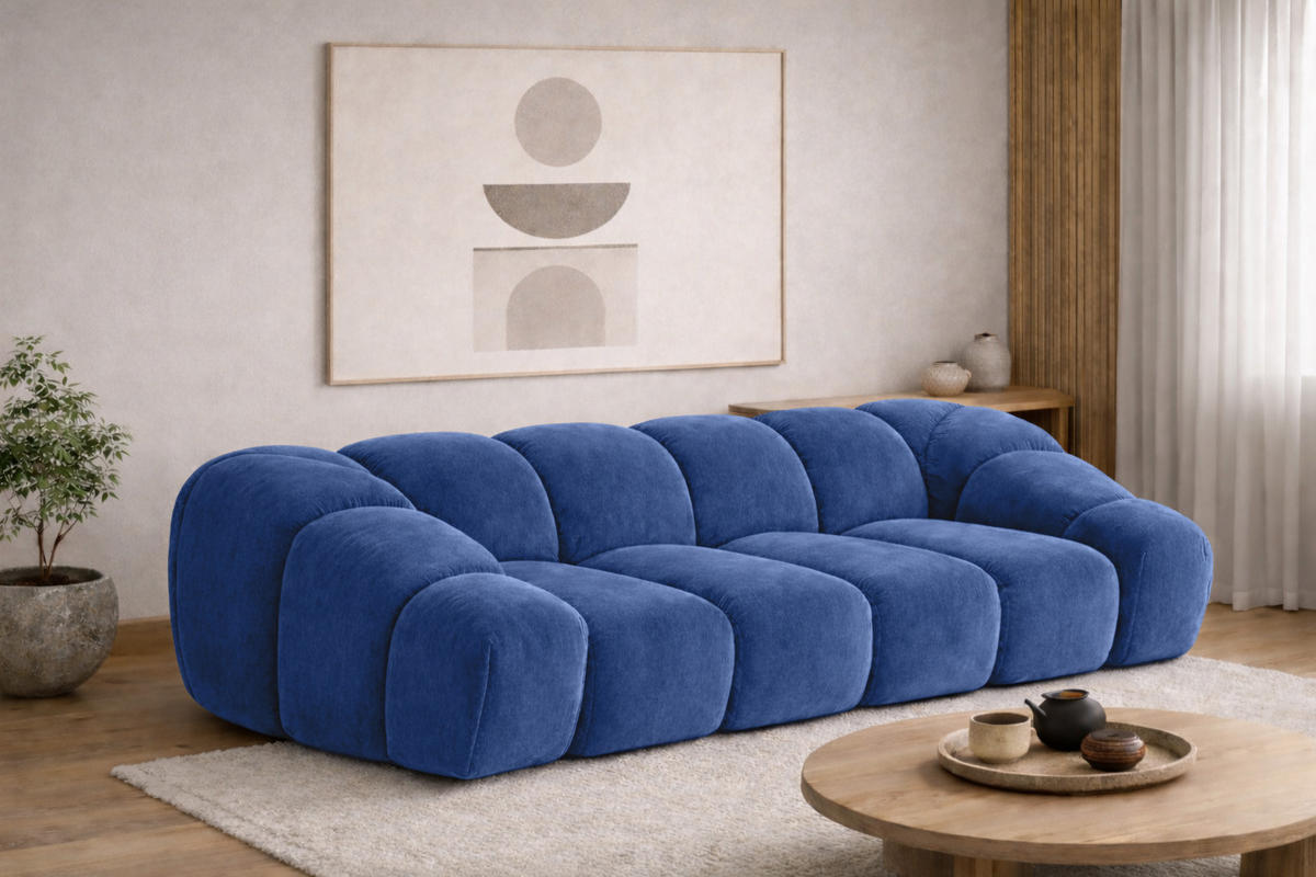 SOFA 3-Sitzer modular, Veloursstoff Bluvel, Tintenblau, CROISSANT - Blau, Holz (240/72/115cm) - Kaiser Möbel