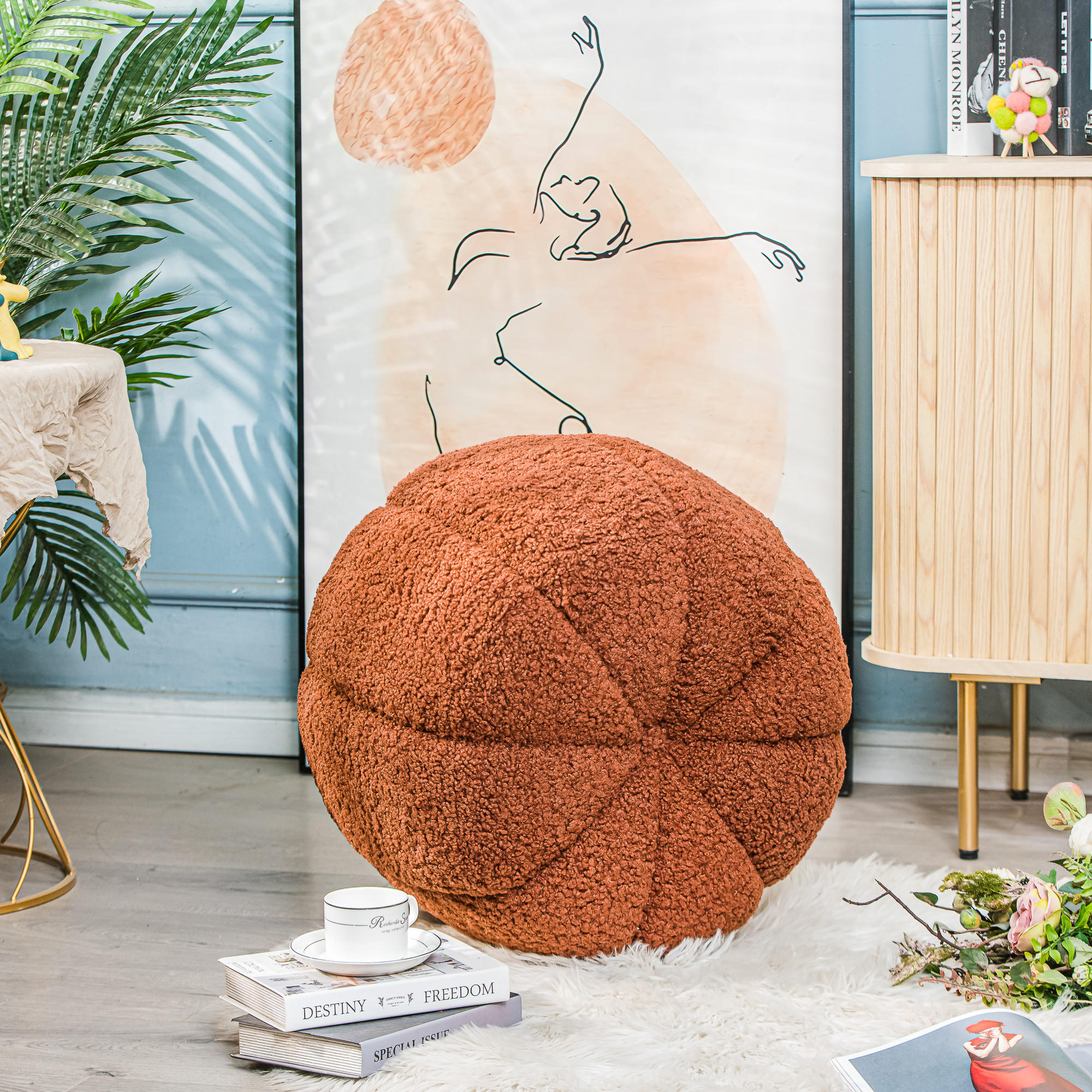 Thumbnail - Nordlys Pouf, Rot, Textil, 50x38x50 cm, Wohnzimmer, Hocker, Poufs