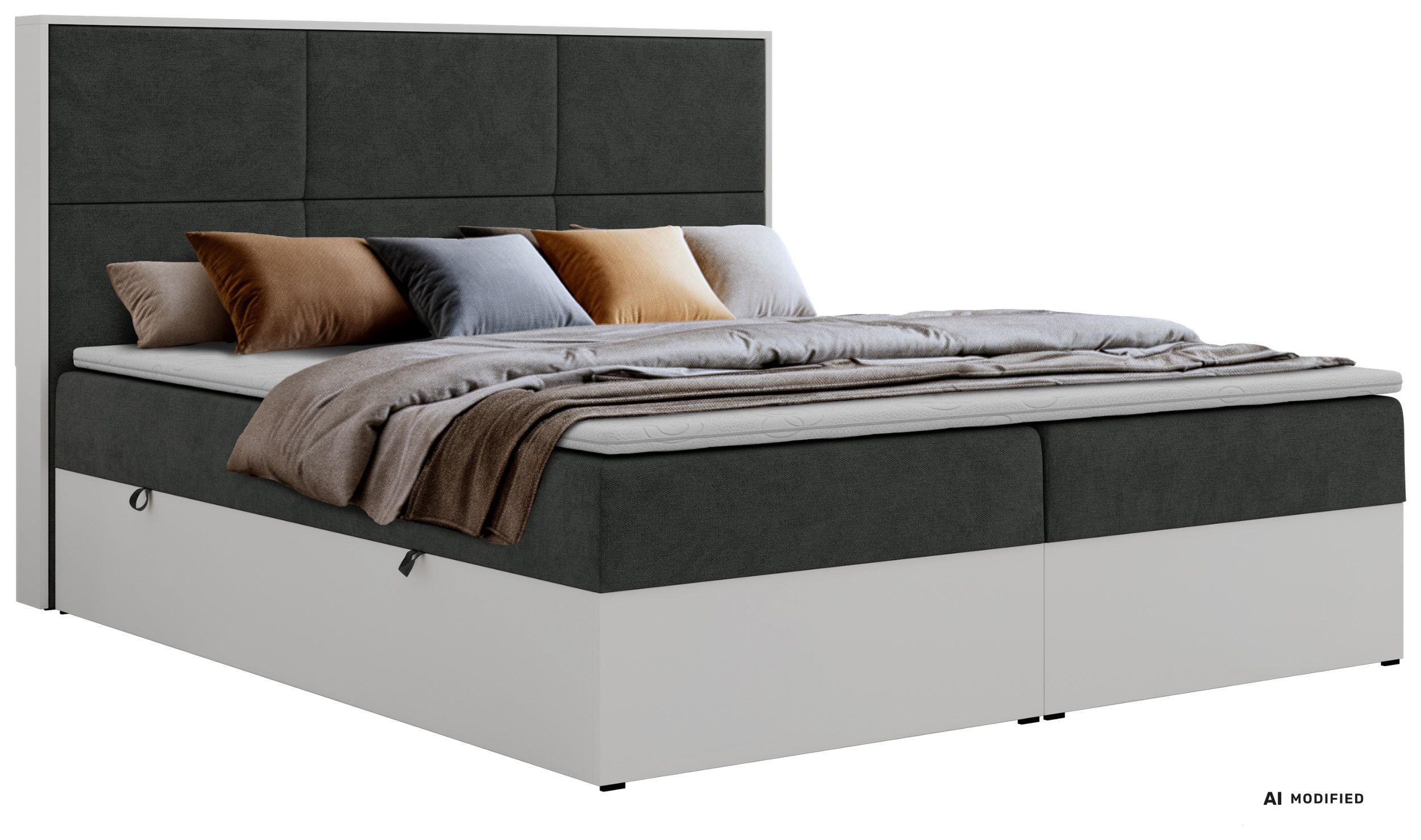 BOXBETT DELVIT 160/200 - Dunkelgrau Stukture - Topper T25 - H4 - Dunkelgrau/Schwarz, Kunststoff/Textil (160/200cm) - MKS