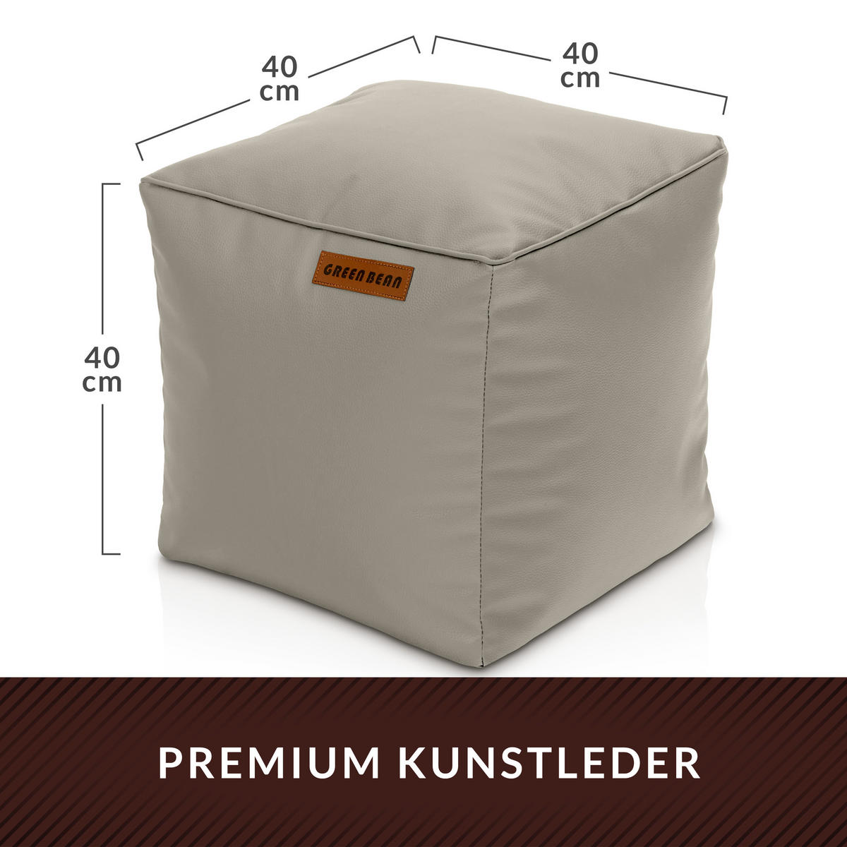 INDOOR HOCKER Cube eckig Kunstleder - Hellbraun, Textil (40/40/40cm) - Green Bean