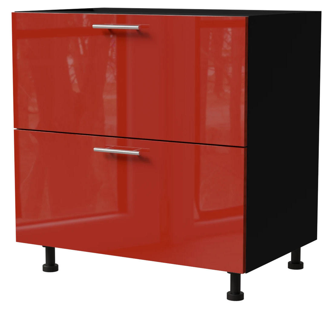 SCHUBLADENUNTERSCHRANK Brerra D2M/80 Korpus schwarz / Front RAL 3002 karminrot Hochglanz 80 / 50 / 82 cm Schubladensystem Blum Metabox - Rot/Schwarz, Holz/Holzwerkstoff (80/82/50cm) - Feldmann-Wohnen