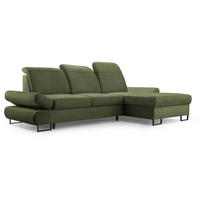 ECKSCHLAFSOFA Karo mit verstellbaren Kopfstützen Grün rechts - Schwarz/Grün, Textil/Metall (265/156cm) - Beautysofa