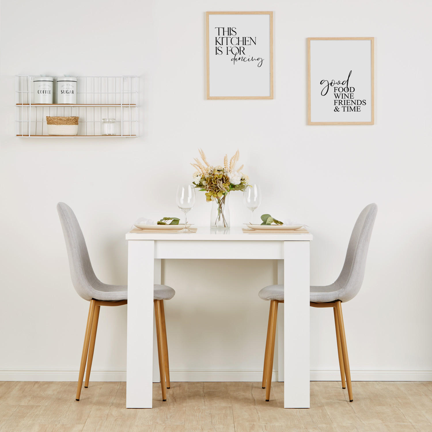 TISCHGRUPPE 80/80 cm in weiß mit 2 Stühlen grau - Weiß/Grau, Holz/Textil (80/88/80cm) - Homestyle4u