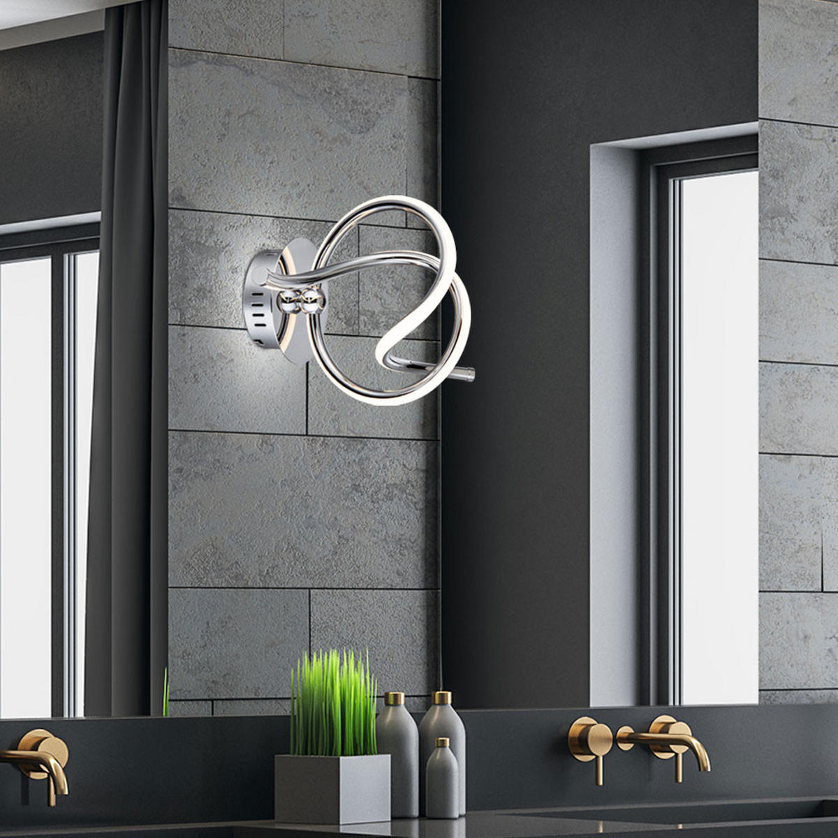 LED WANDLEUCHTE WAVE Chrom Silber - Silberfarben, Metall (21/24/37cm) - Globo Lighting