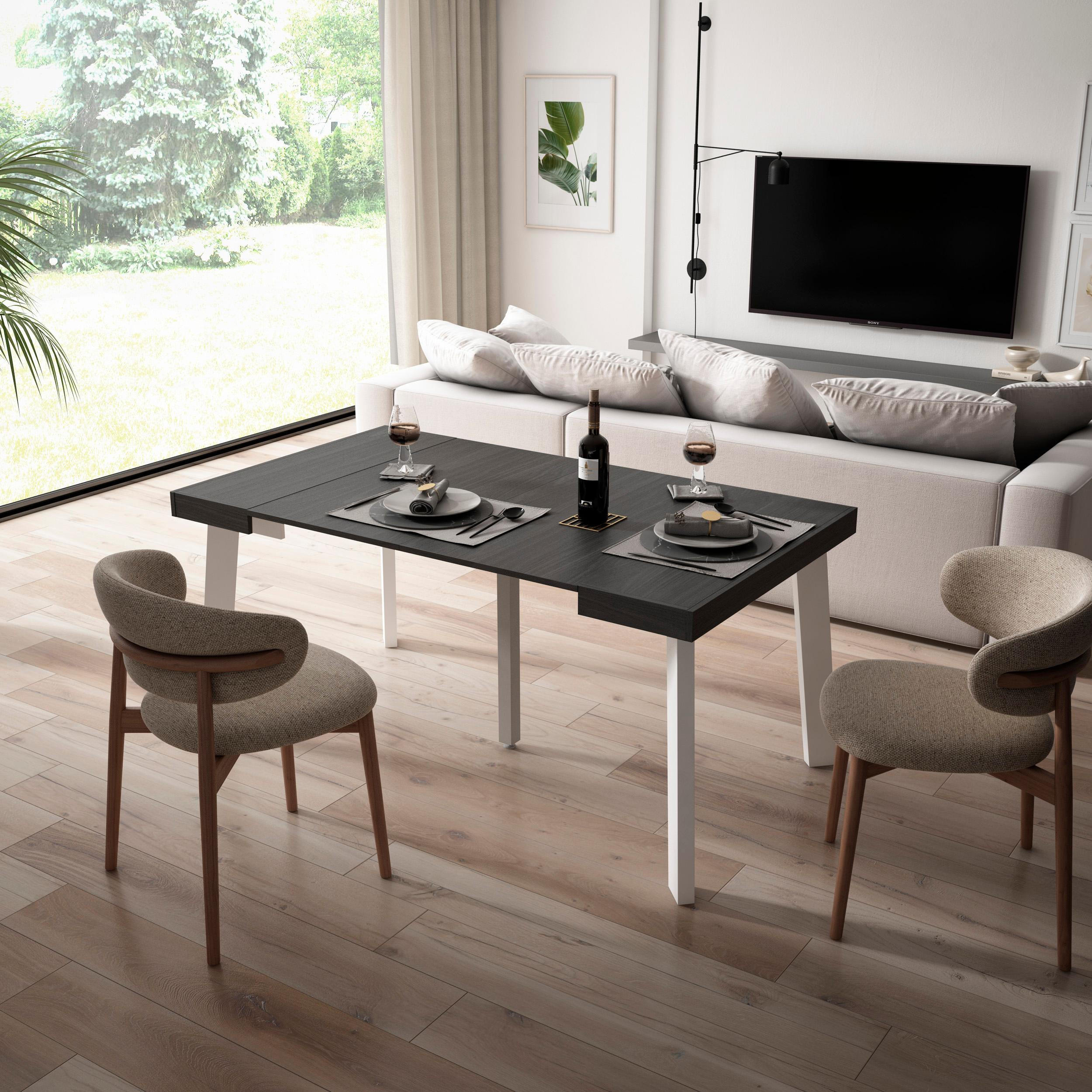 KONSOLENTISCH ausziehbar 58 bis 160cm, für 8 Gäste, schwarz, 90/58/73cm - Schwarz, Holzwerkstoff (90/160/73cm) - Skraut Home