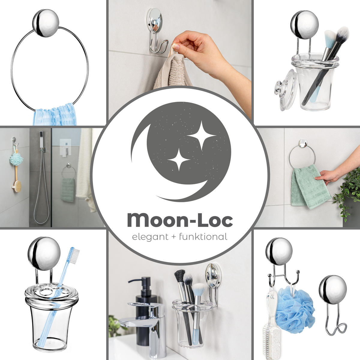 DOPPELWANDHAKEN MOON-LOC - Edelstahlfarben, Metall (6.9/9.4/4cm) - bremermann