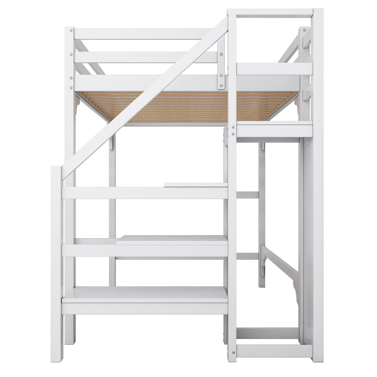 HOCHBETT aus Kiefernholz und MDF 140x200 cm Weiß mit Kleiderschrank und Stauraumtreppe - Weiß, Holz (140/200cm) - IVMEU