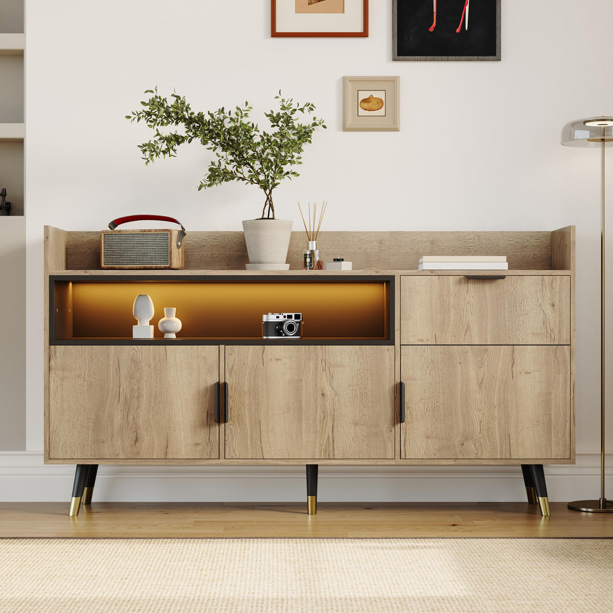 SIDEBOARD 160/35/82 cm mit 2 Türen, Schublade & offenem Fach in Natur - Naturfarben, Holzwerkstoff (160/82/35cm) - BEAOK