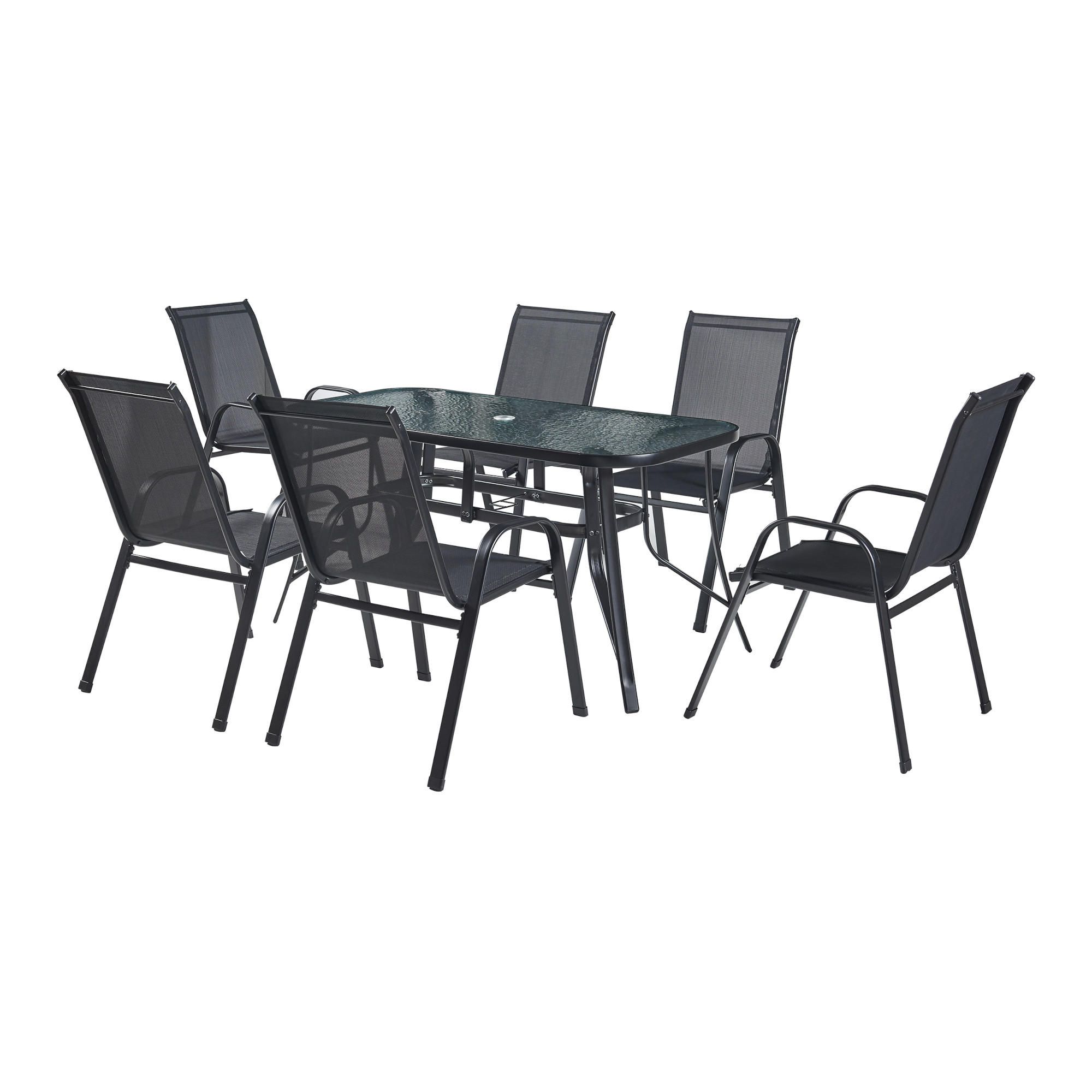 GARTENMÖBEL-SET 7 TLG. Aradeo - Schwarz, Textil/Metall - casa.pro