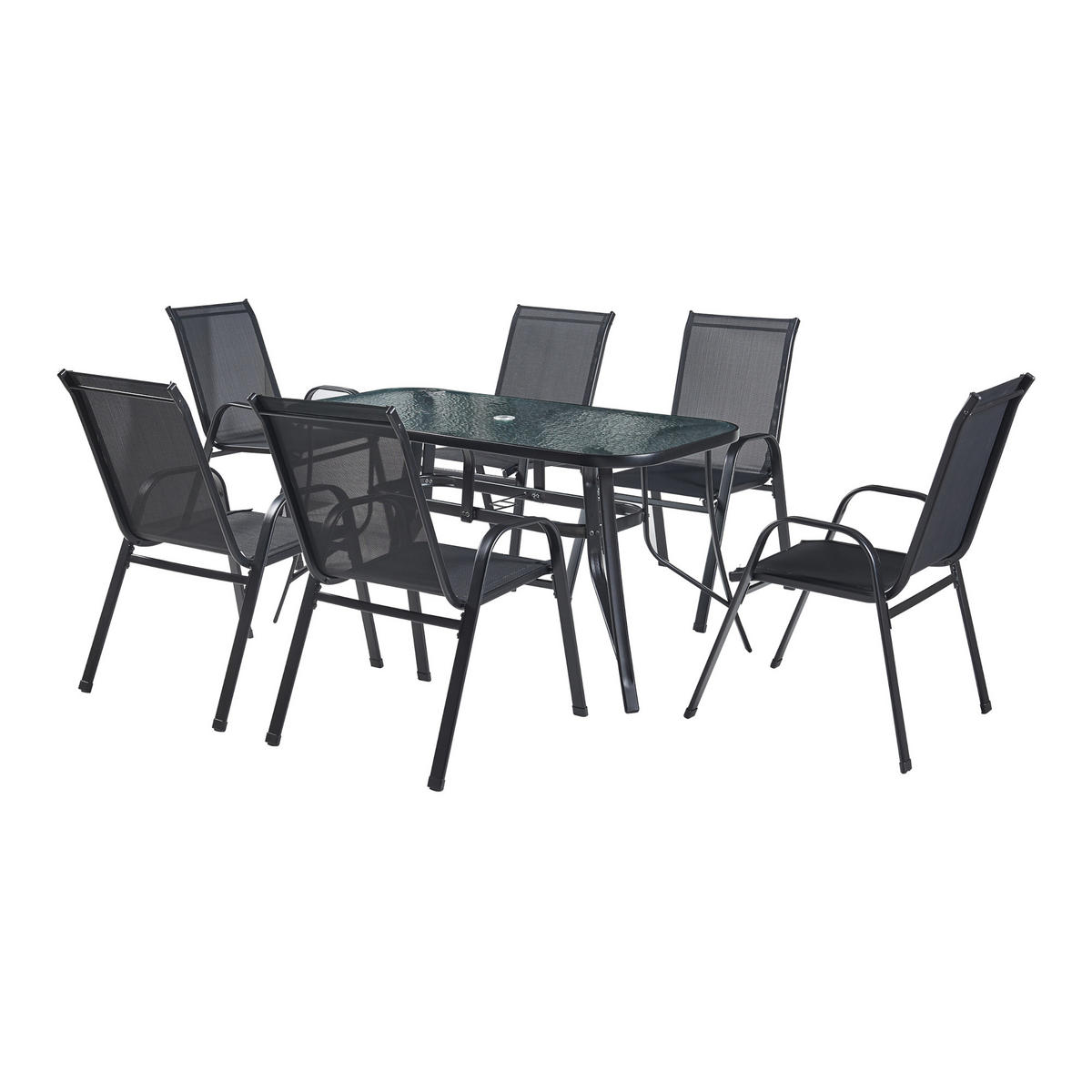 GARTENMÖBEL-SET 7 TLG. Aradeo - Schwarz, Textil/Metall - casa.pro