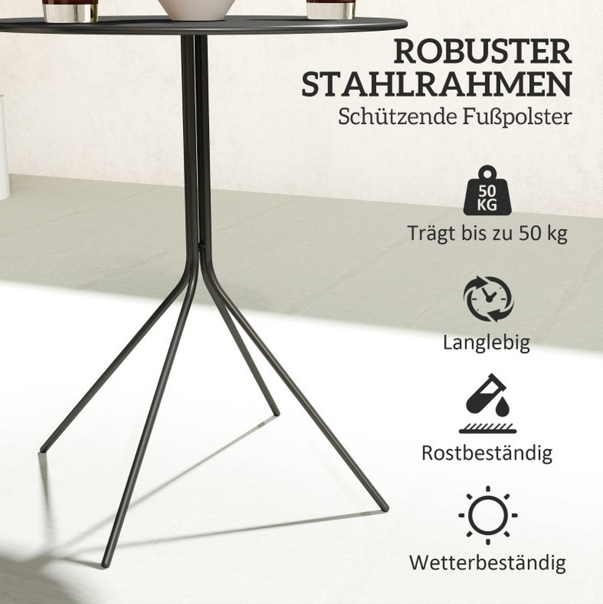 GARTENTISCH Ø60/71 cm aus Stahl mit Fußpolstern und pulverbeschichteter Oberfläche, Schwarz - Schwarz, Metall (60/60/71cm) - Redom