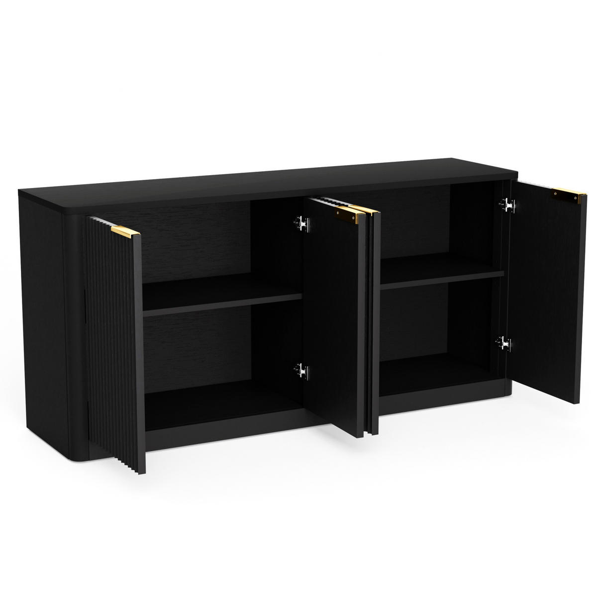 SIDEBOARD aus MDF 150x40x70,5 cm Schwarz mit 4 Türen und wellenförmiger Front - Schwarz, Holzwerkstoff (150/70.5/40cm) - Modfu