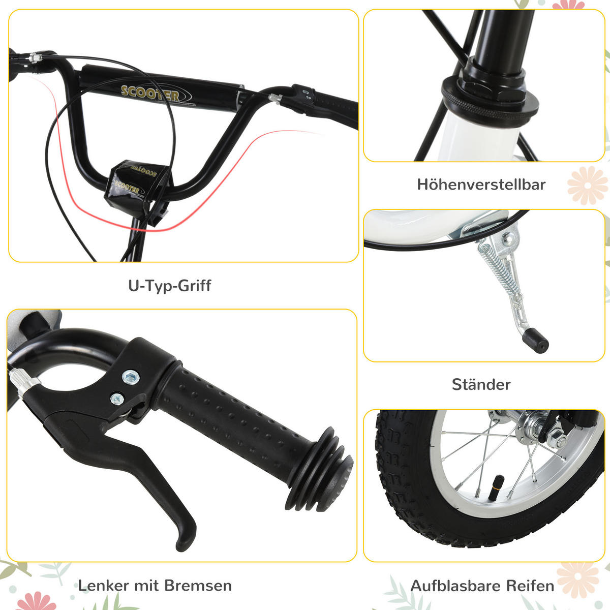 KINDERROLLER ab 5 Jahre Scooter Kinderscooter Tretroller Cityroller Weiß - Weiß, Metall (120/58/95cm) - HOMCOM