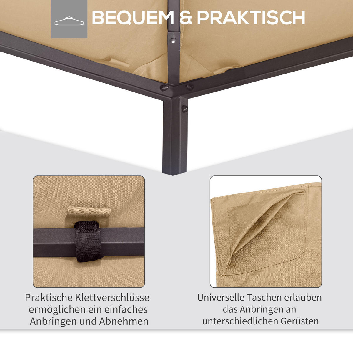 ERSATZDACH für Pavillon 298/295 cm aus Polyester mit PA-Beschichtung und 8 Entwässerungslöchern, Beige - Beige, Textil (295/1/298cm) - Redom
