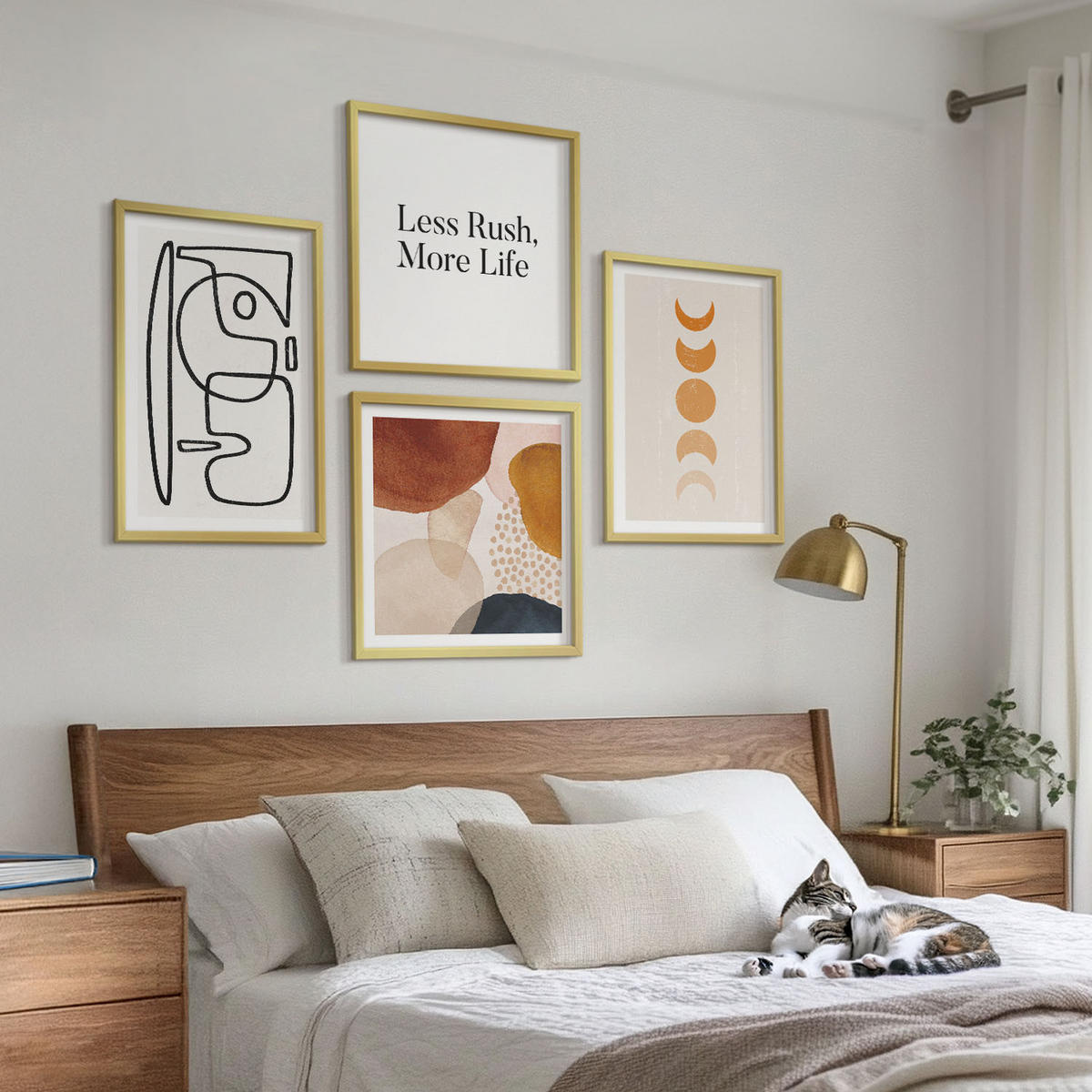 BILDER SET 4er Set - 50x50 cm & 40x60 cm Goldrahmen - Abstrakte Formen und Farben - Goldfarben, Kunststoff (50/50cm) - TULUP
