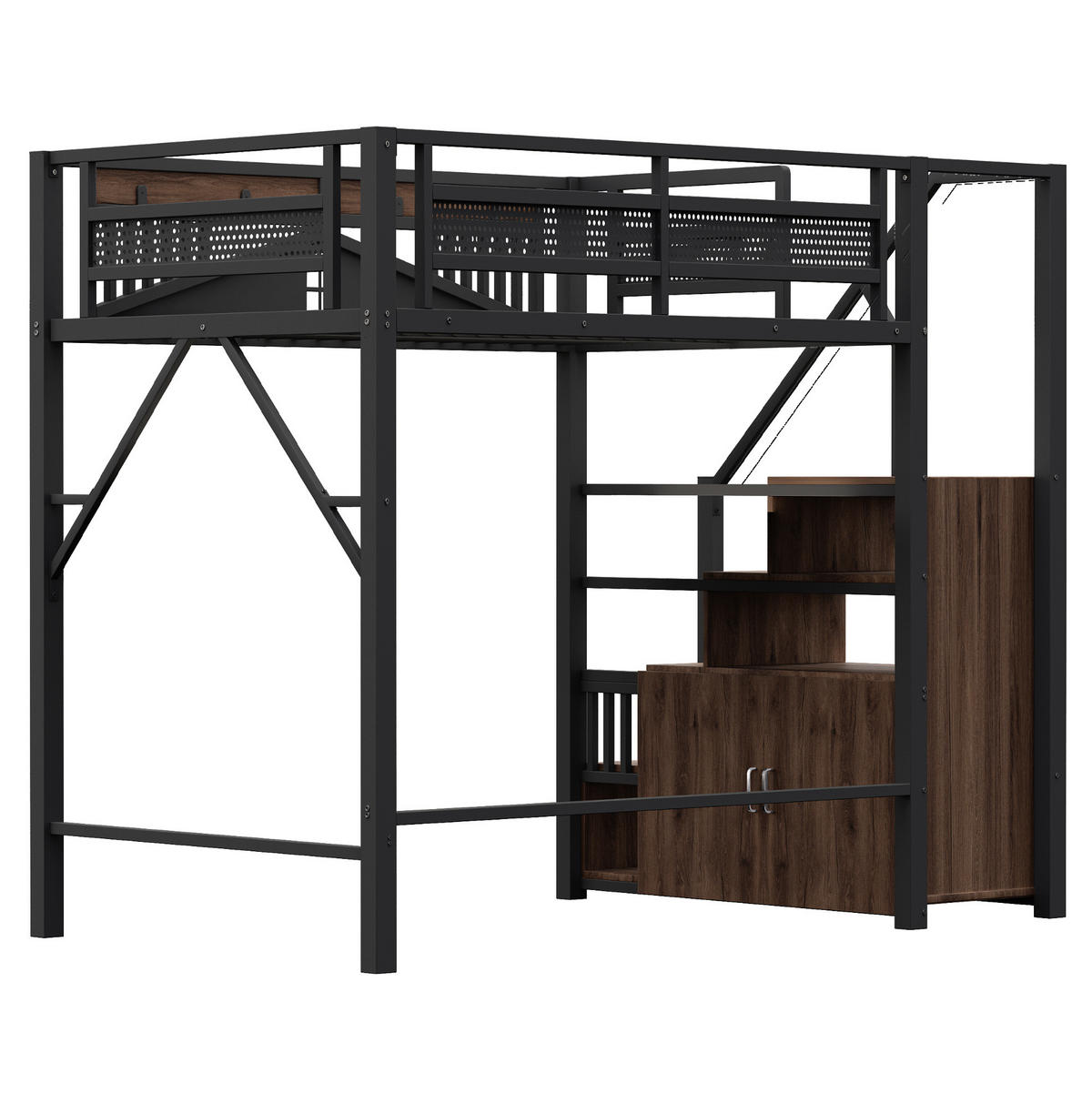 HOCHBETT 140/200 cm Schwarz aus Metall und Holz mit Stauraum - Schwarz, Metall (140/200cm) - OKMYHOME