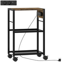 DRUCKERSTÄNDER Druckeregal mit Rollen, Steckdosen, USB- und USB-C-Anschlüsse - Rostfarben/Schwarz, Holzwerkstoff/Metall (28/64.5/42cm) - HOMCOM