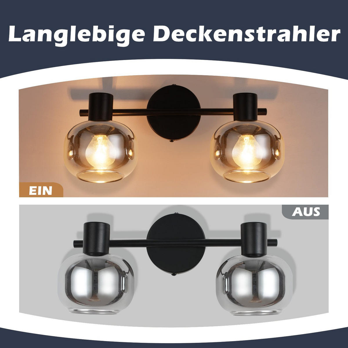 STRAHLER Cottbus 2-flammig 30.3/11/19.5 cm - Schwarz, Metall (30.3/11/19.5cm) - Nettlife
