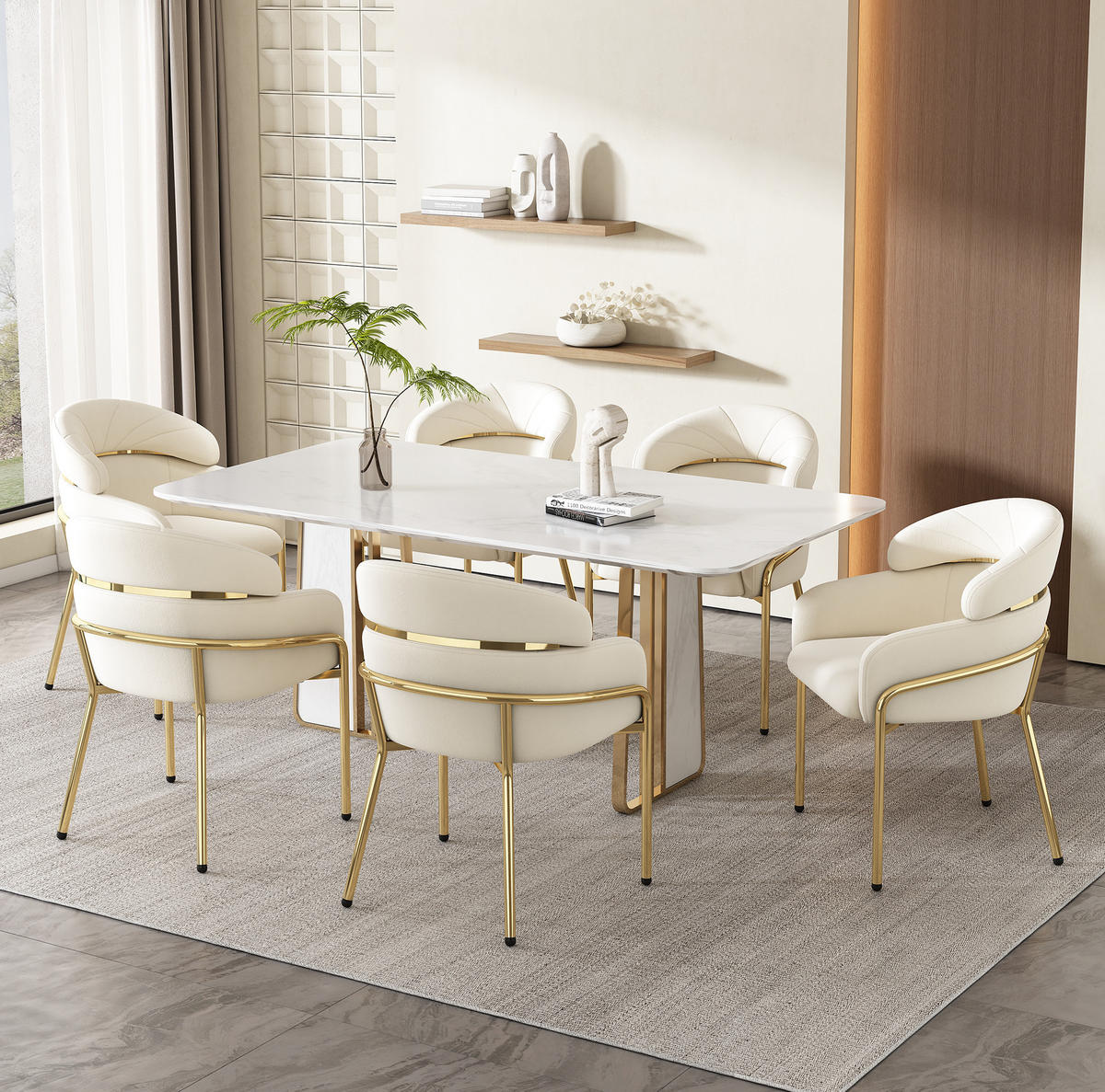ESSZIMMERSTUHL 6er-Set Samt Beige mit Metallbeinen - Beige, Metall (53.3/79/53cm) - Meubliv