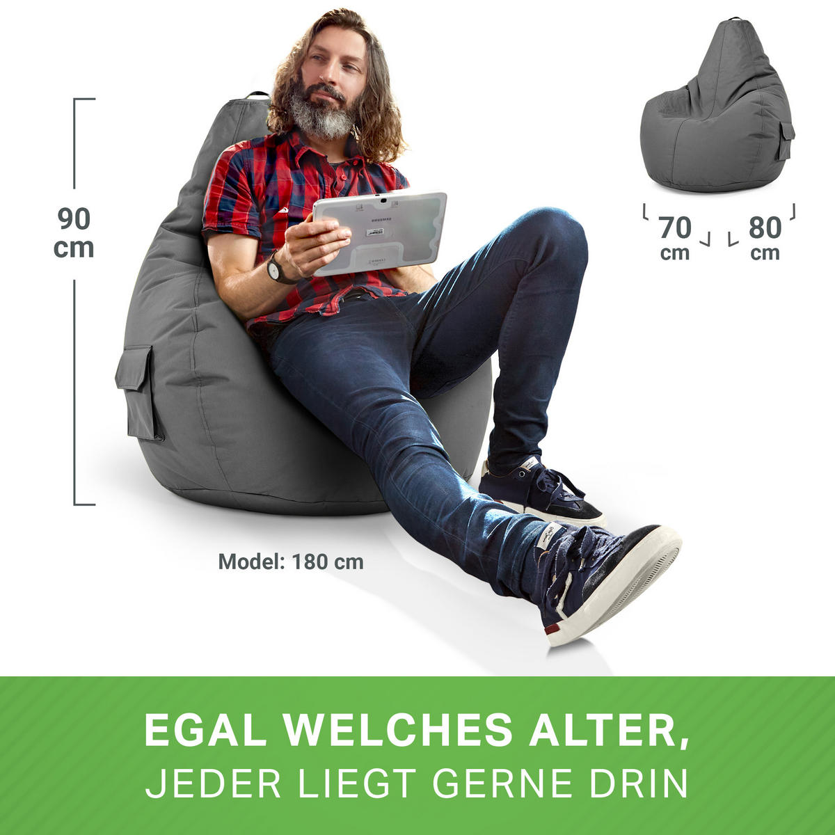 SITZSACK Lounge Chair "Cozy" 80x70x90cm - Grau, Textil (70/90/80cm) - Green Bean