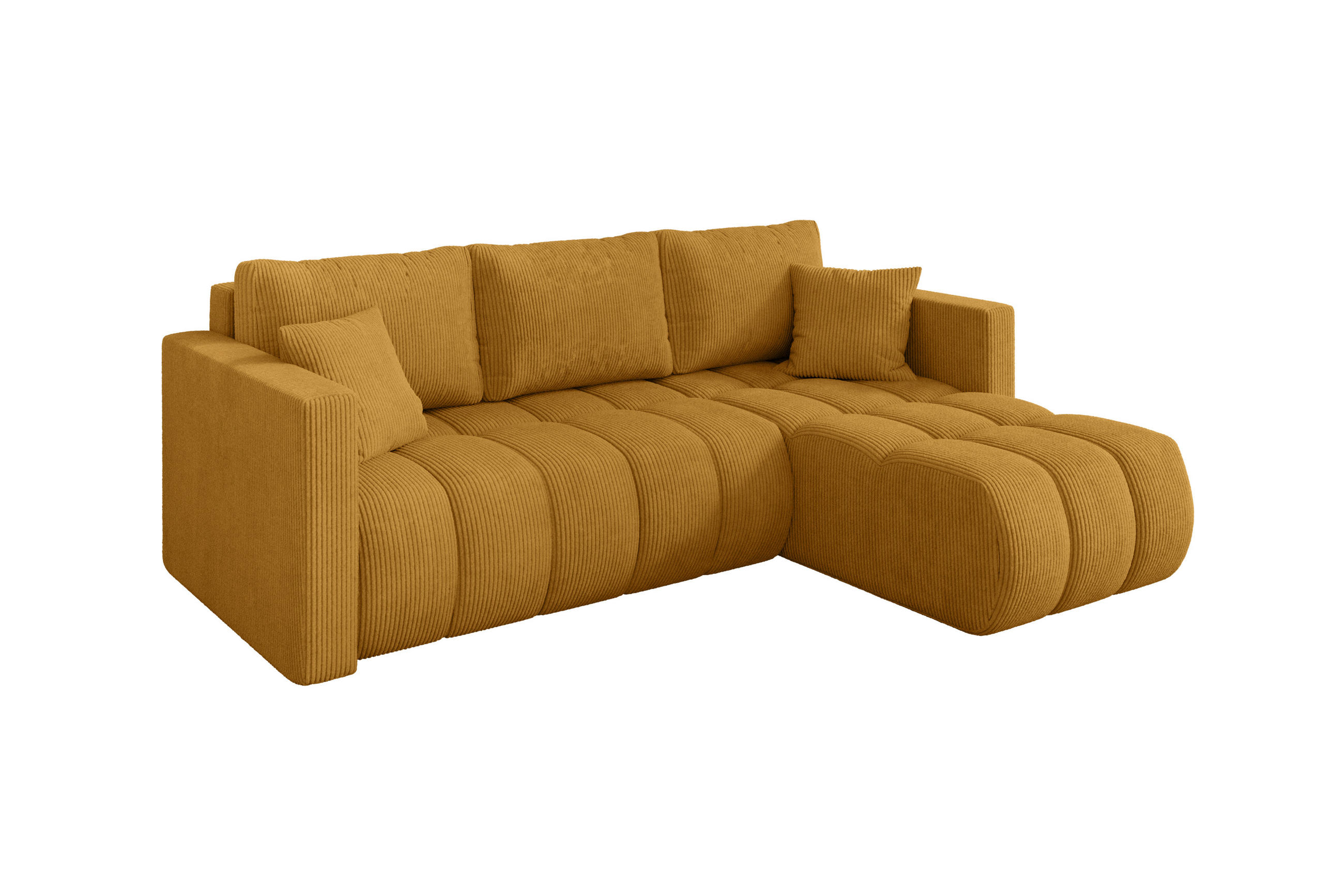 ECKSOFA mit Schlaffunktion Ottomane Rechts GARD-L 226x146x85 Senfgelb Cord - Dunkelgelb/Schwarz, Holzwerkstoff/Kunststoff (226/146cm) - ALTDECOR